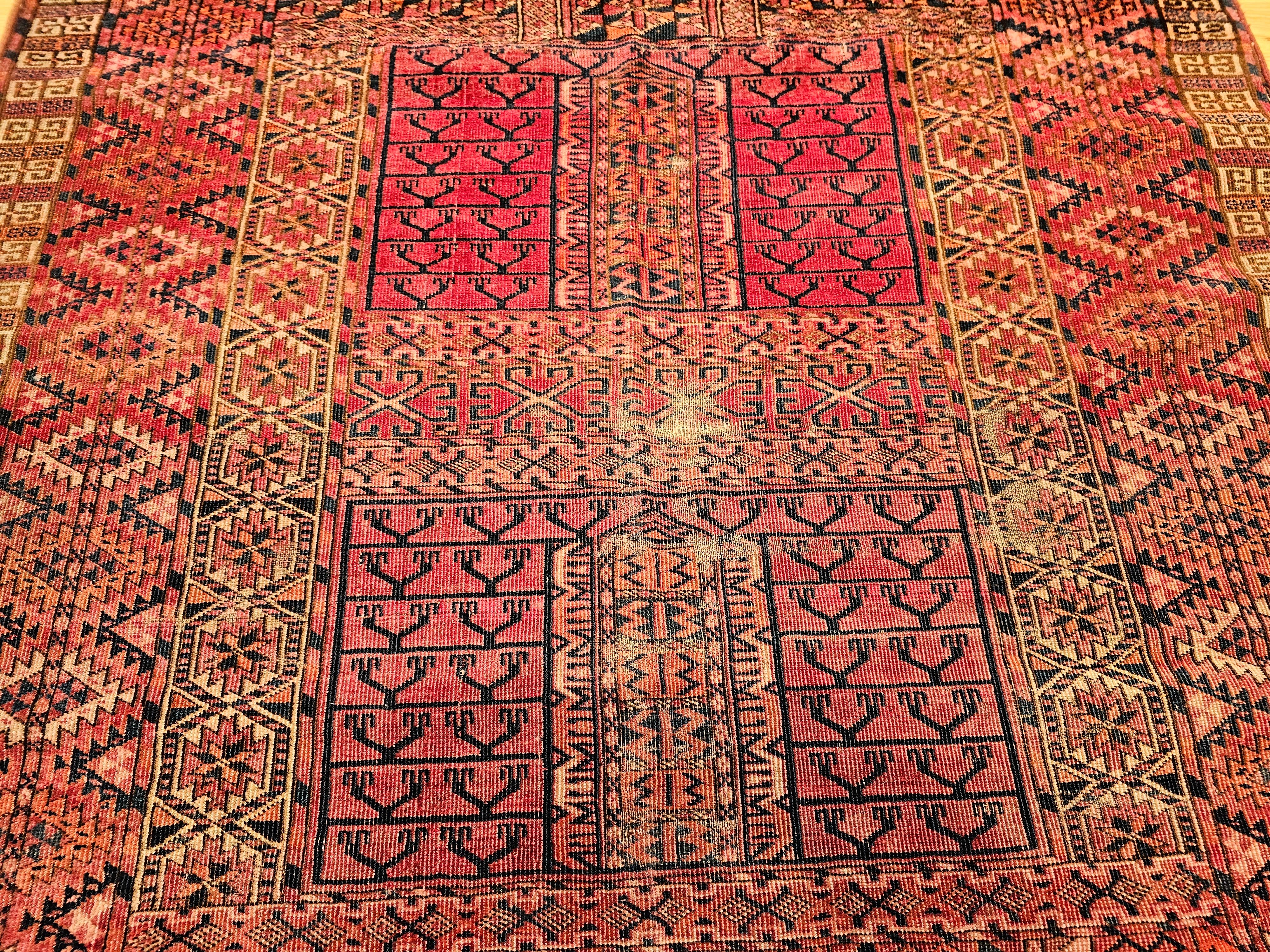 Vintage Turkmen Tekke Ensi in Prayer Pattern in Red, Navy, Ivory, Crimson, Blue For Sale 8
