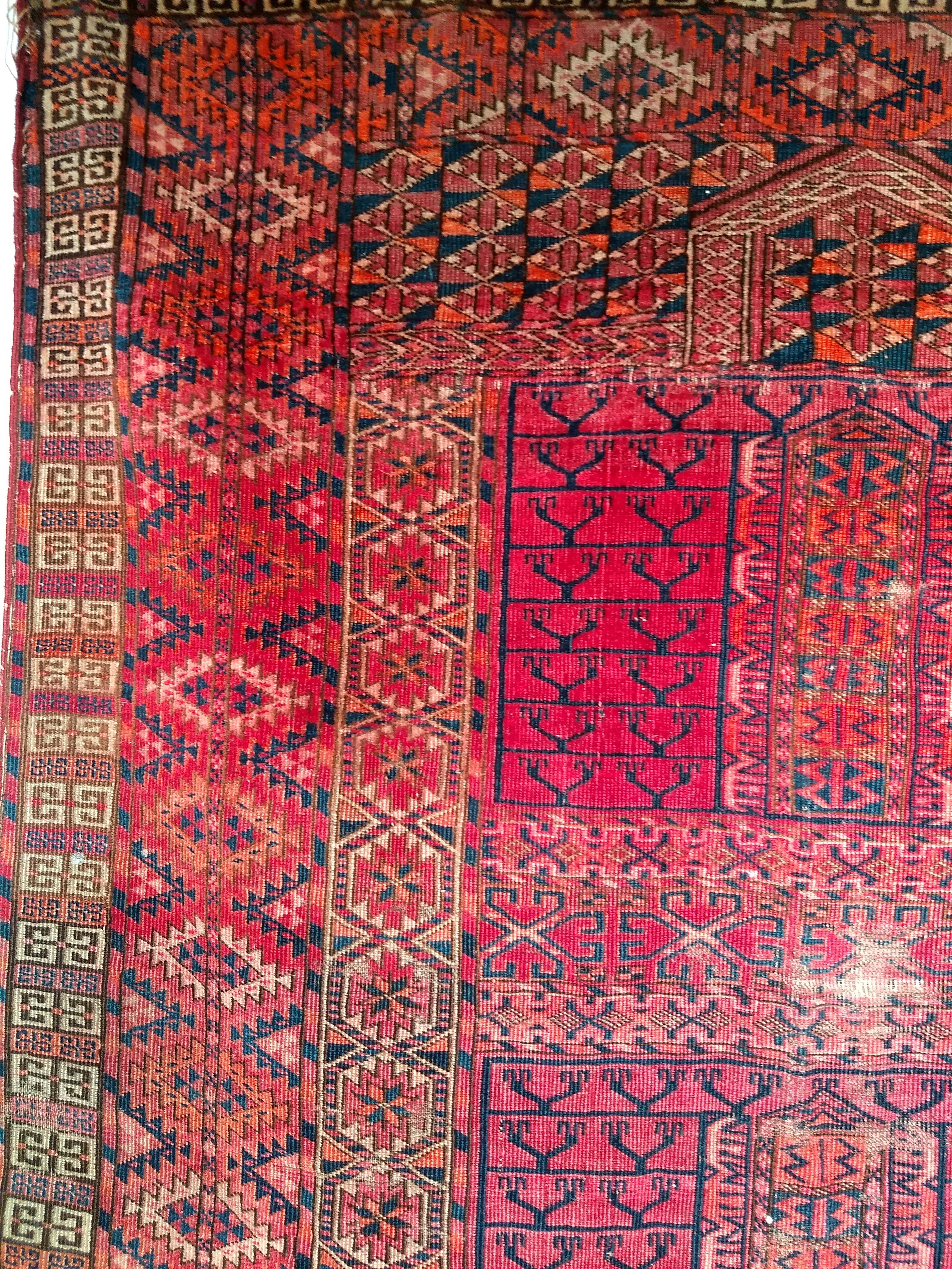 Wool Vintage Turkmen Tekke Ensi in Prayer Pattern in Red, Navy, Ivory, Crimson, Blue For Sale