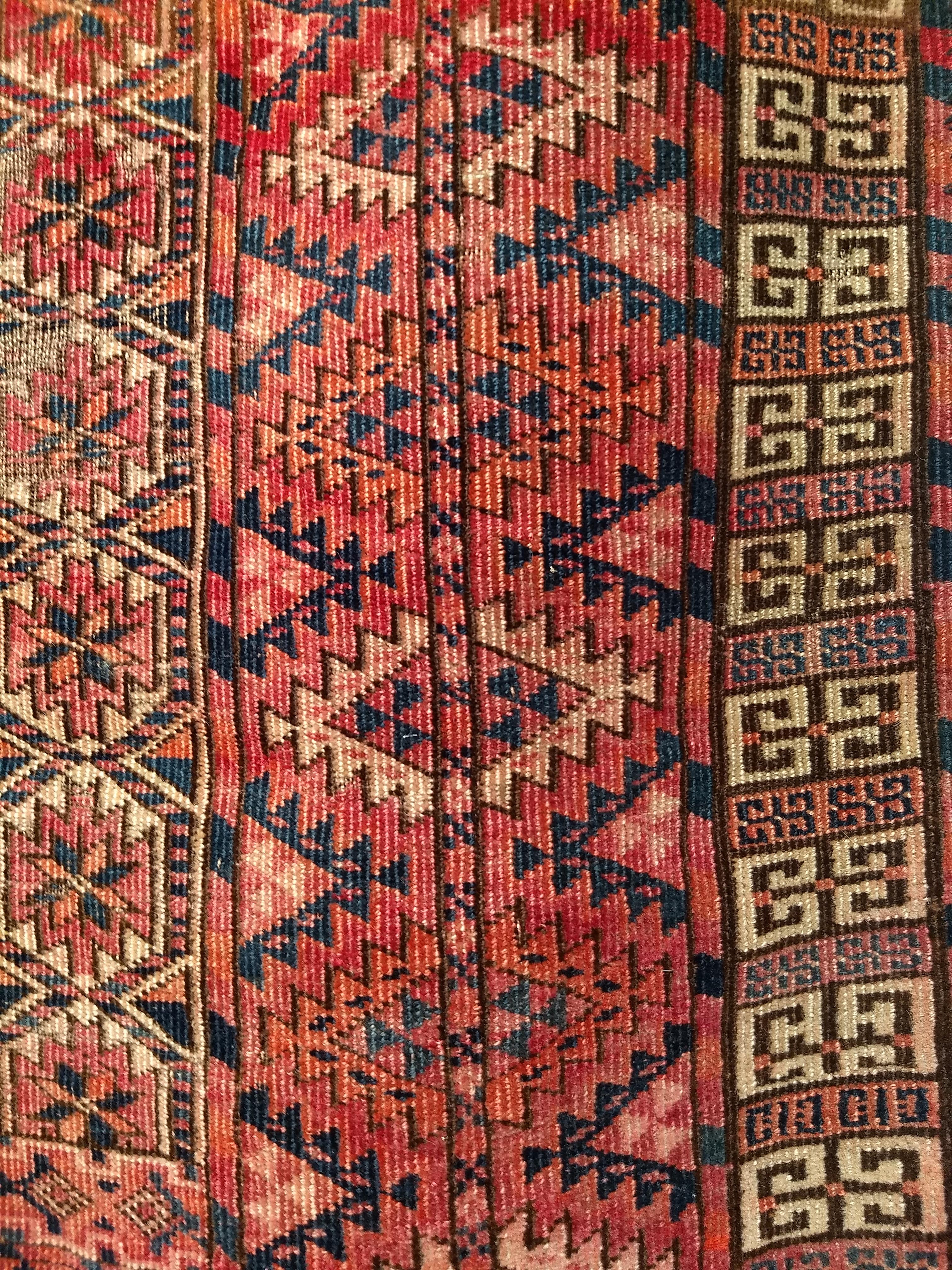 Vintage Turkmen Tekke Ensi in Prayer Pattern in Red, Navy, Ivory, Crimson, Blue For Sale 2