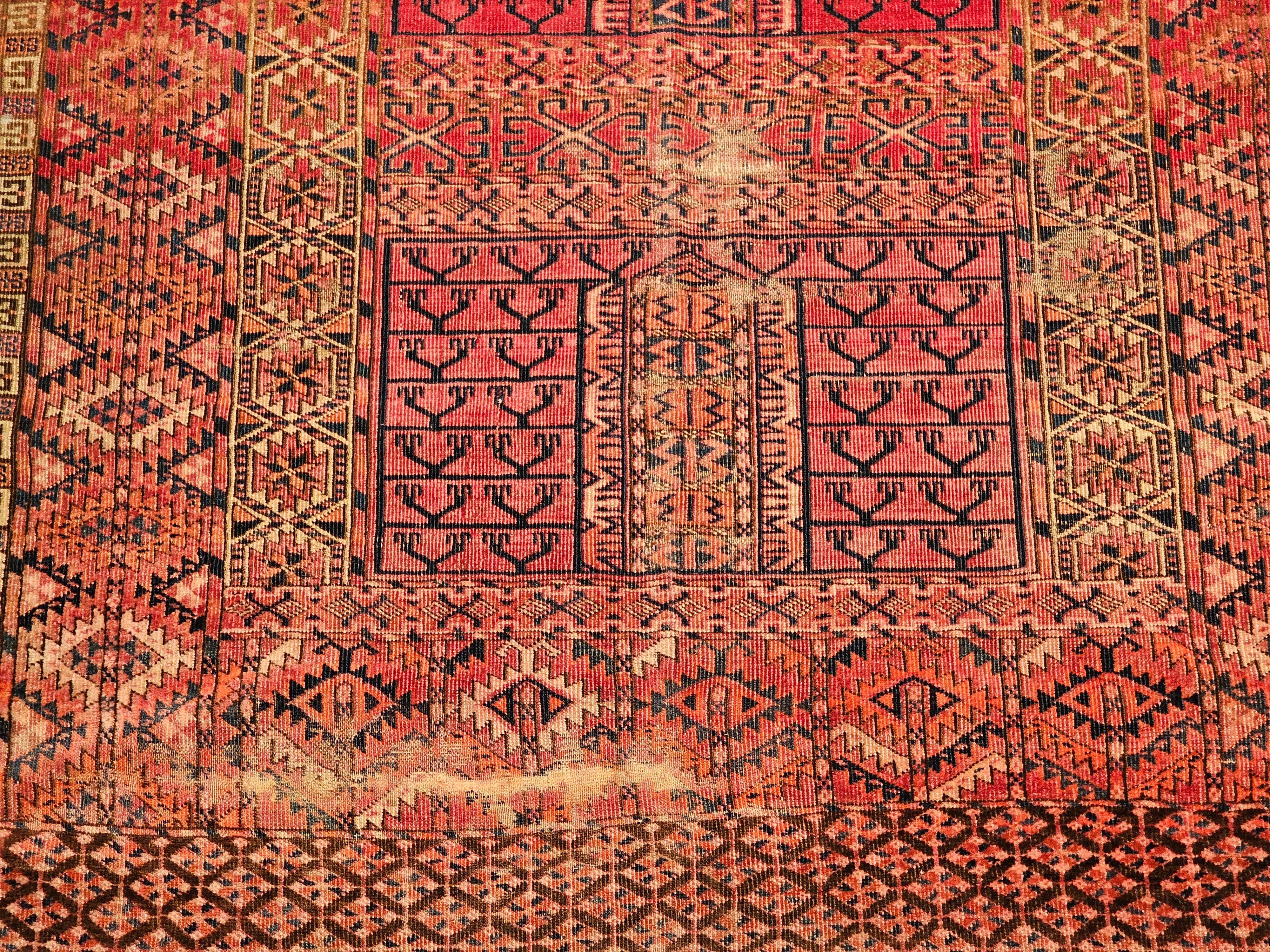 Vintage Turkmen Tekke Ensi in Prayer Pattern in Red, Navy, Ivory, Crimson, Blue For Sale 3