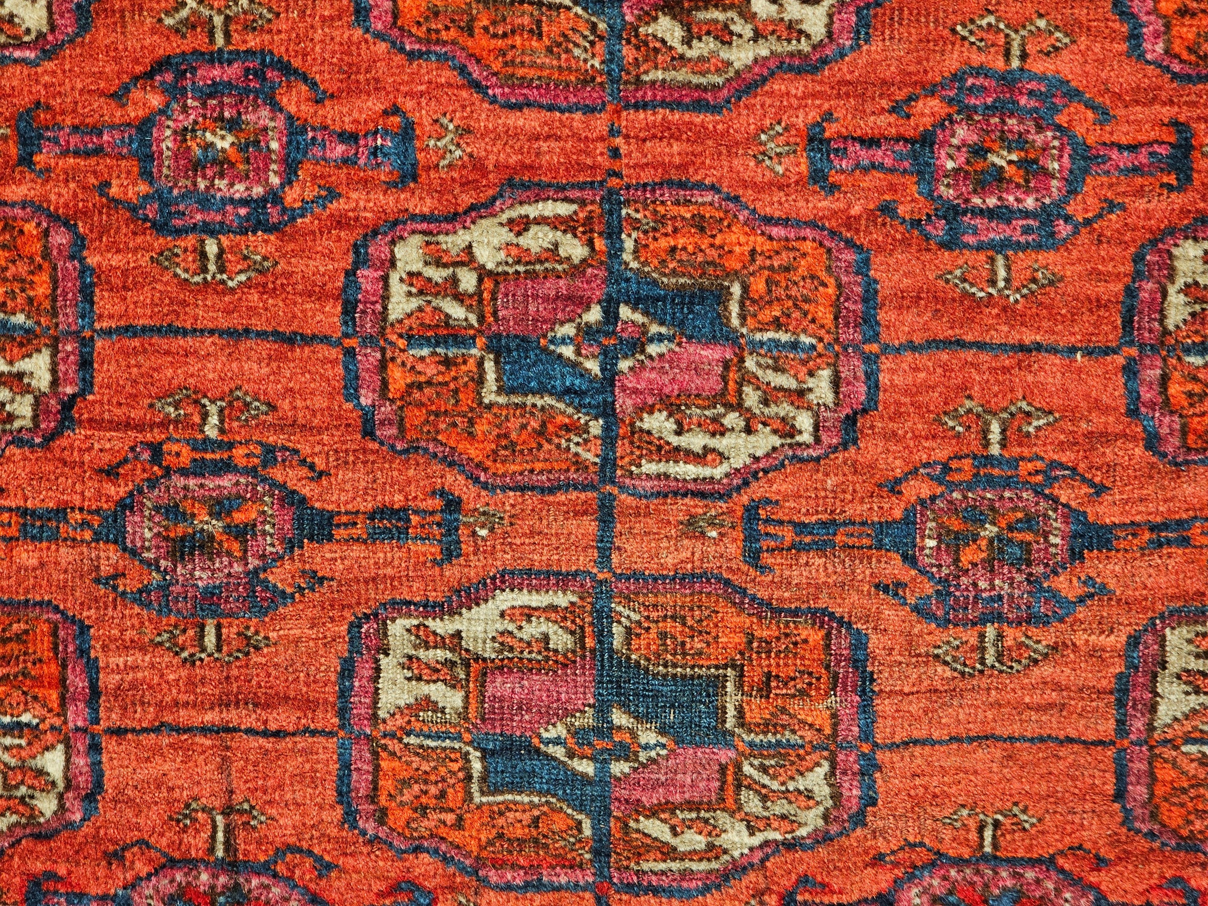 Vintage Turkmen Tekke in Allover Geometric Pattern in Red, Navy, Ivory, Blue For Sale 4