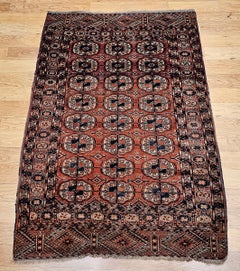 Vintage Turkmen Tekke Area Rug, Wool Pile, Brick-Red, Early 1900s