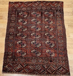Antique Turkmen Tekke Area Rug, Wool Pile, Red Field, Late 1800s