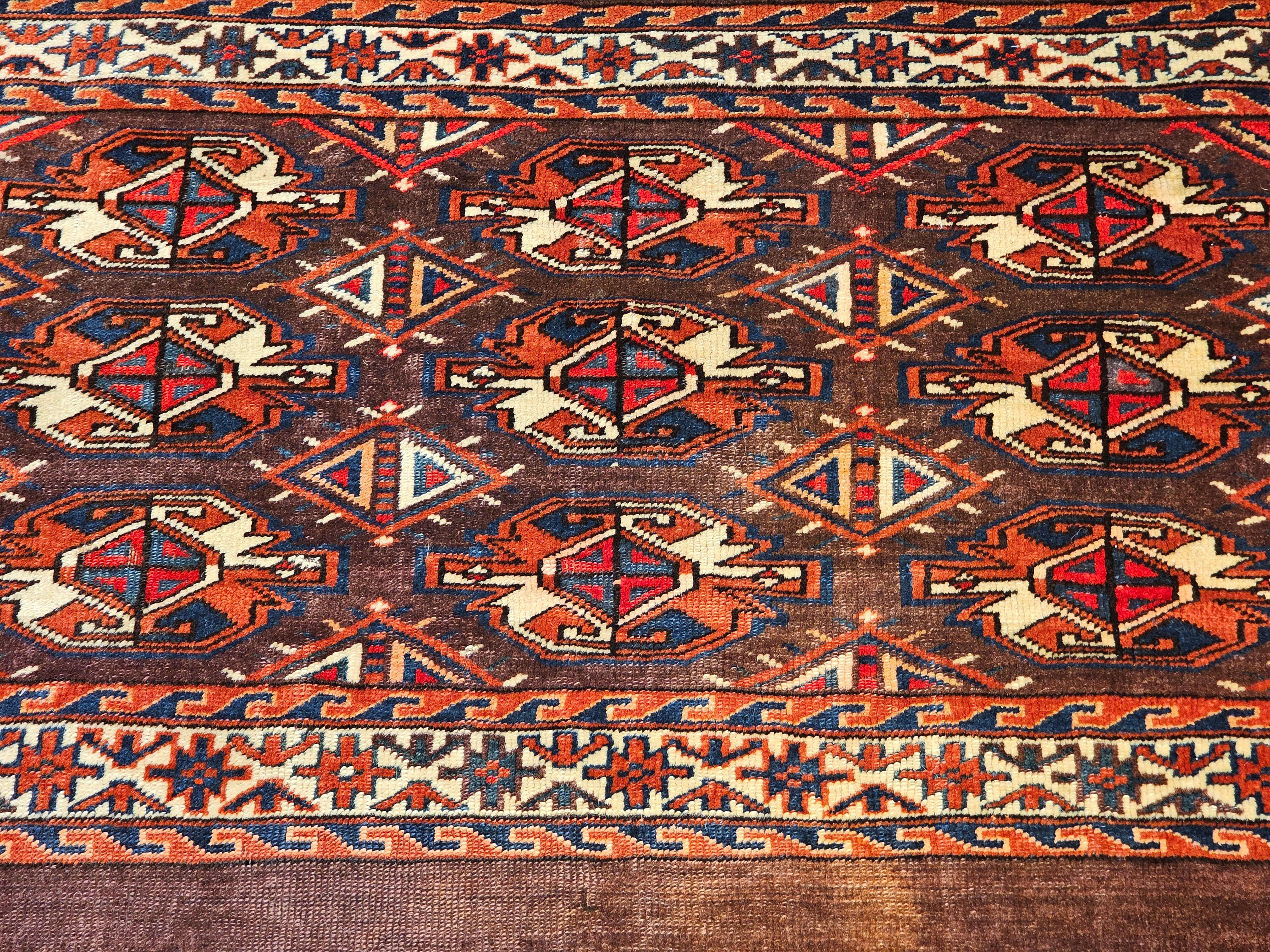 Hand-Knotted Vintage Turkmen Yomut Chuval Bagface For Sale