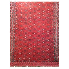 Vintage Turkmen Yomut Soumak Rug, Handwoven, Allover Geometric Pattern, 6’ x 12'