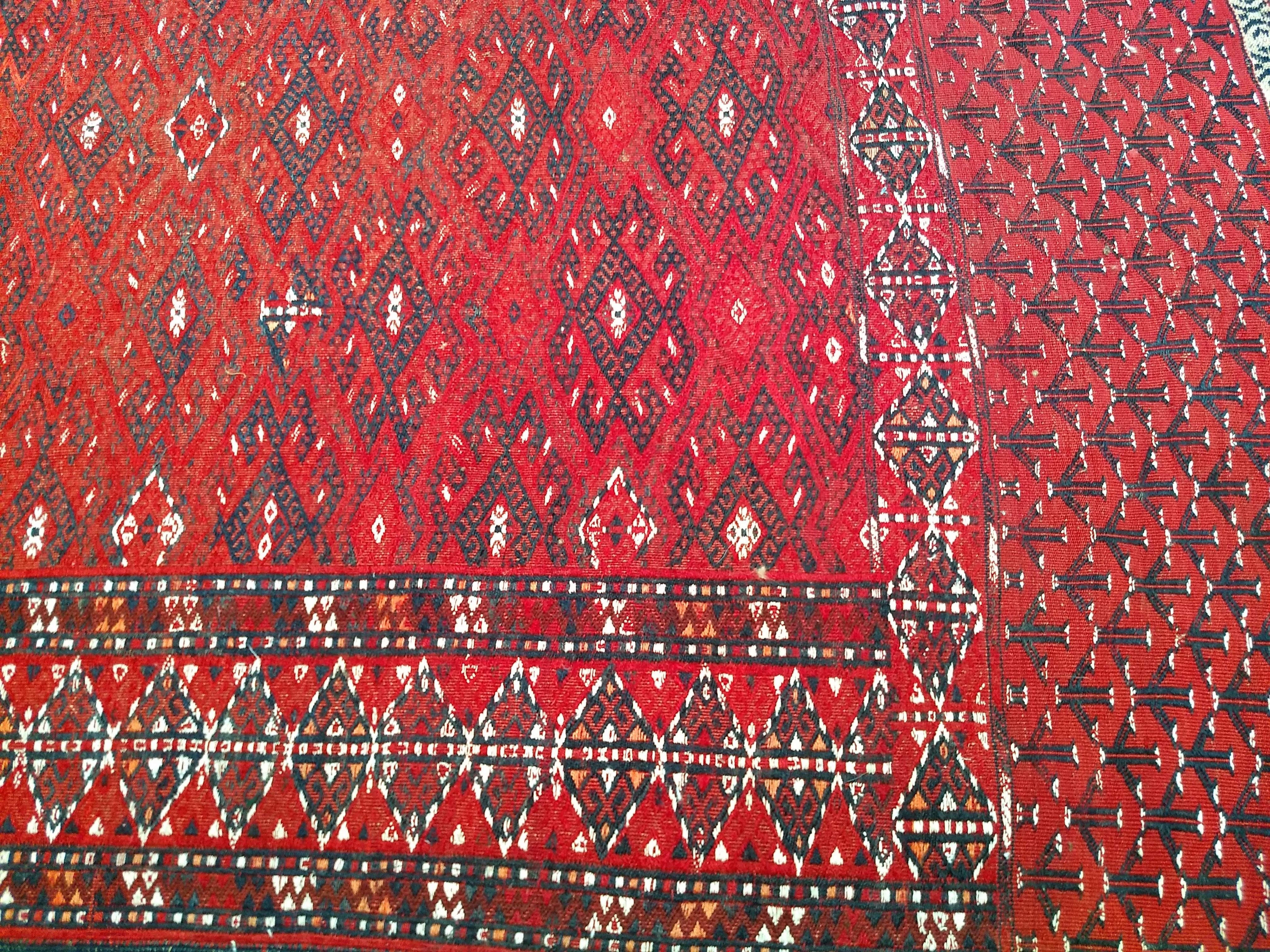 Vintage Turkmen Yomut Soumak in Allover Geometric Pattern in Red, Black, Ivory For Sale 2