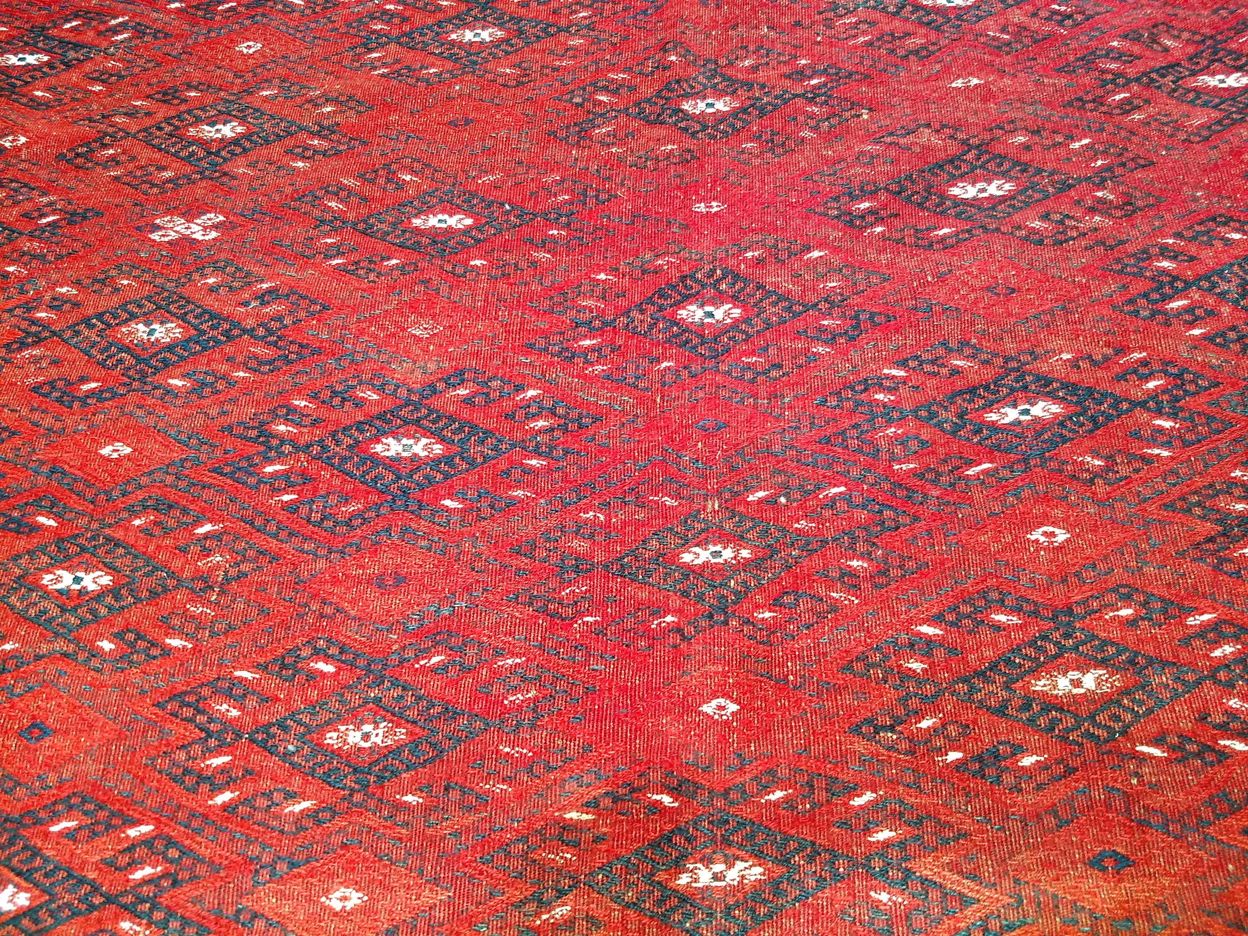 Vintage Turkmen Yomut Soumak in Allover Geometric Pattern in Red, Black, Ivory For Sale 3