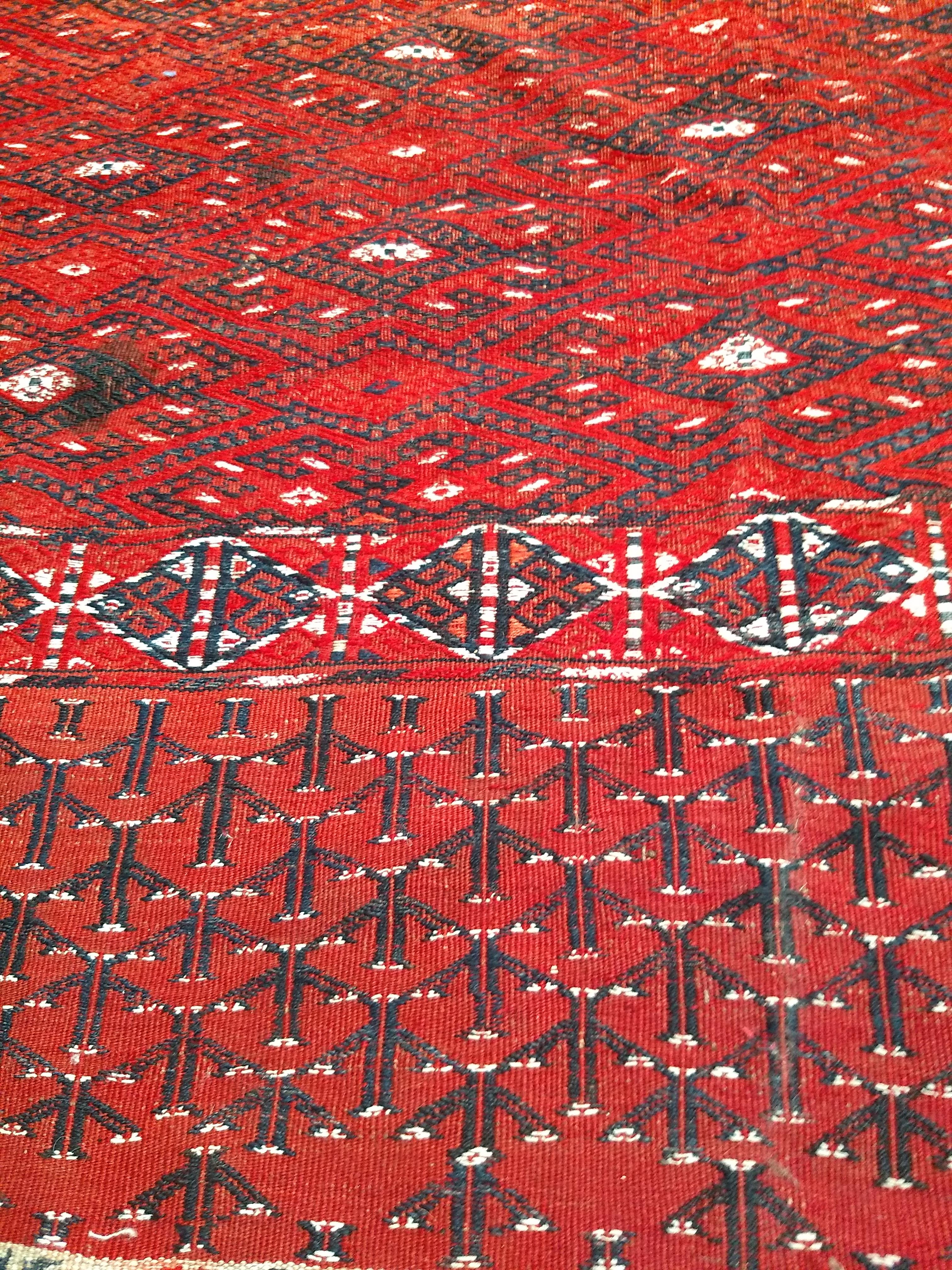Vintage Turkmen Yomut Soumak in Allover Geometric Pattern in Red, Black, Ivory In Excellent Condition For Sale In Barrington, IL