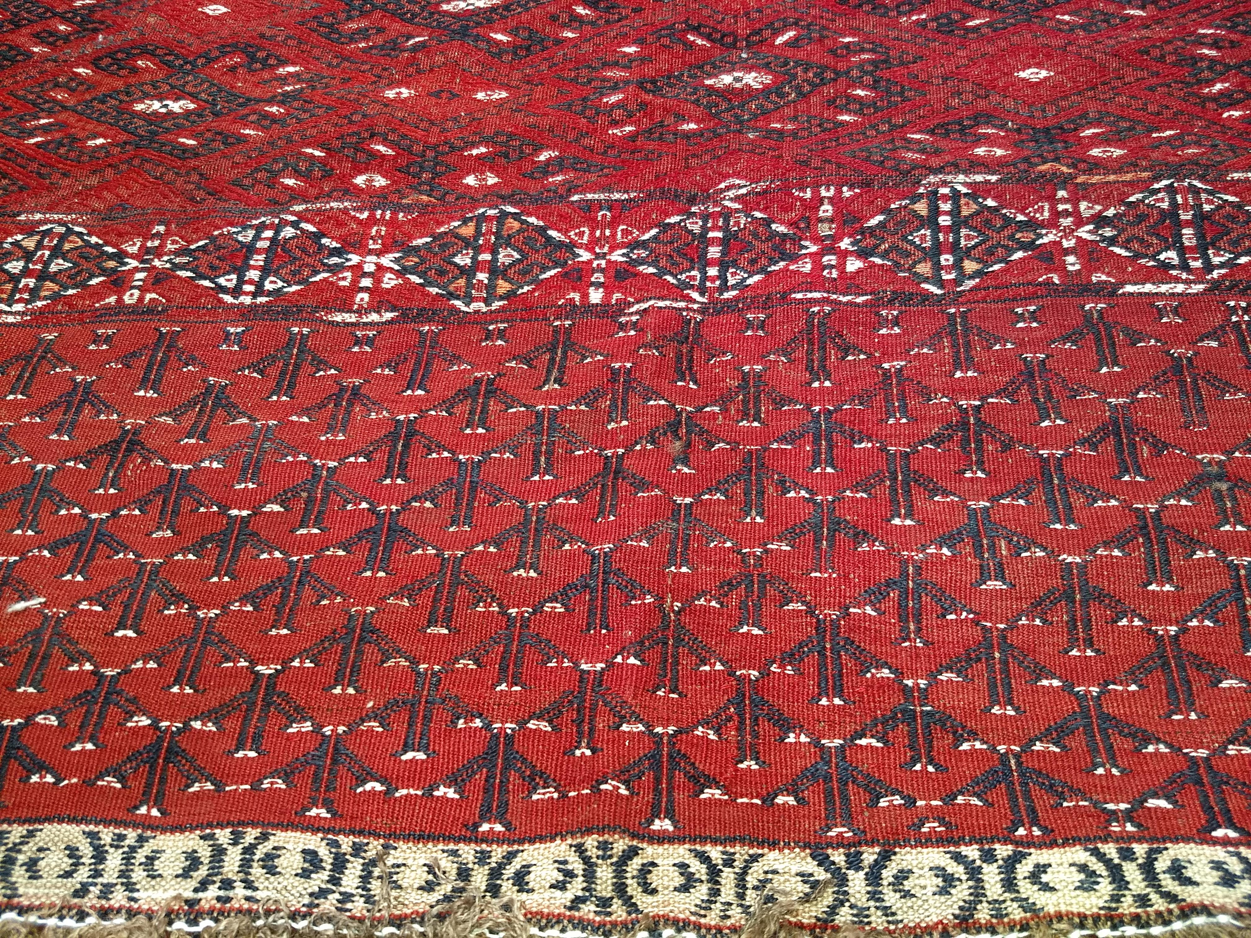 Vintage Turkmen Yomut Soumak in Allover Geometric Pattern in Red, Black, Ivory For Sale 1