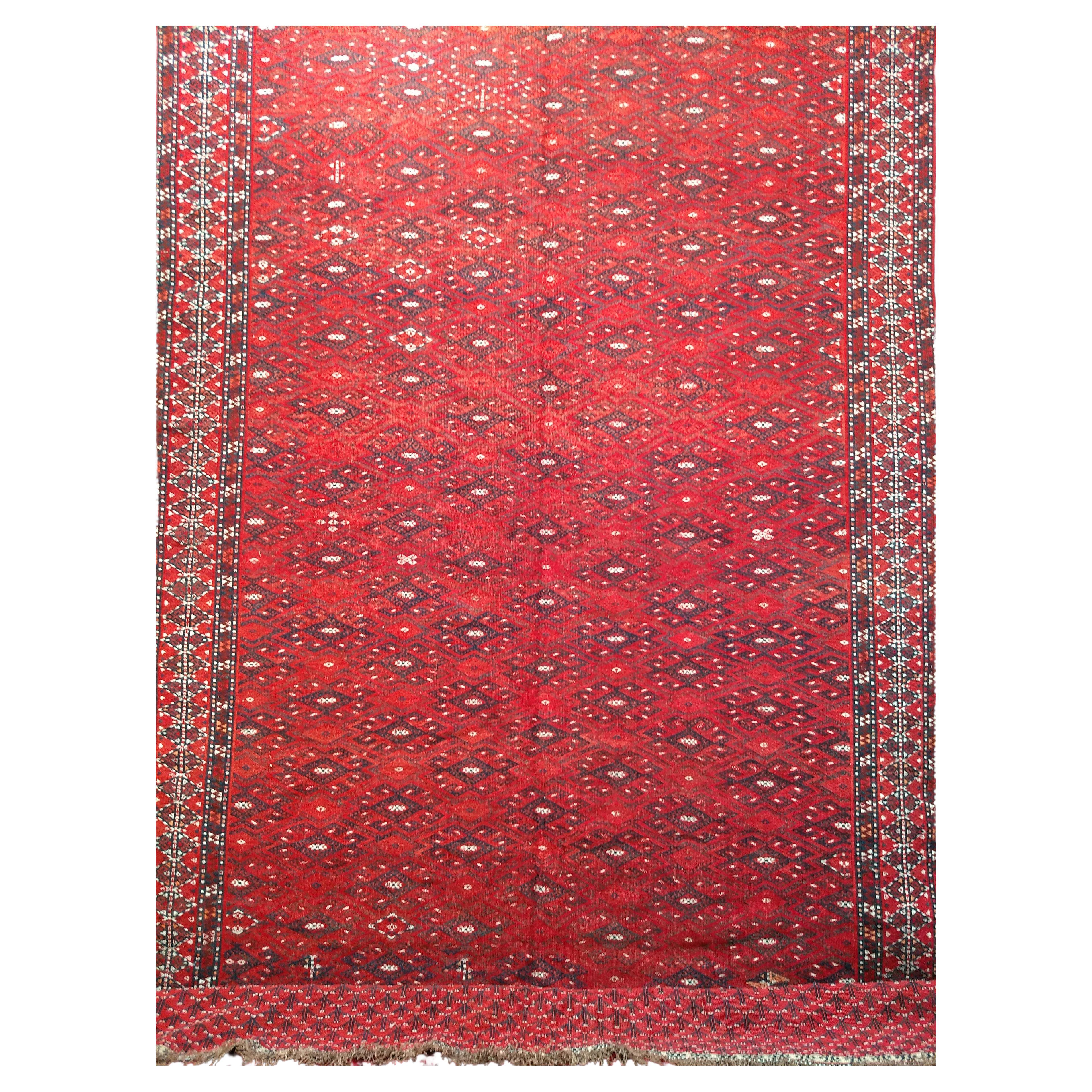 Vintage Turkmen Yomut Soumak in Allover Geometric Pattern in Red, Black, Ivory For Sale