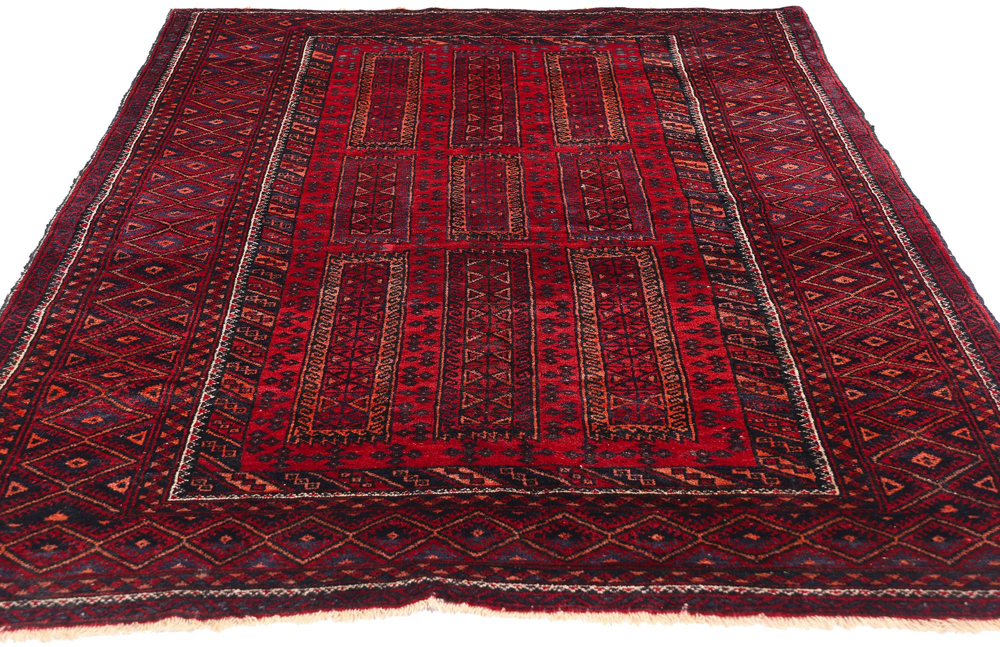 Mid-Century Modern Vintage Turkoman Afghan Rug, 04'02 x 06'07 For Sale