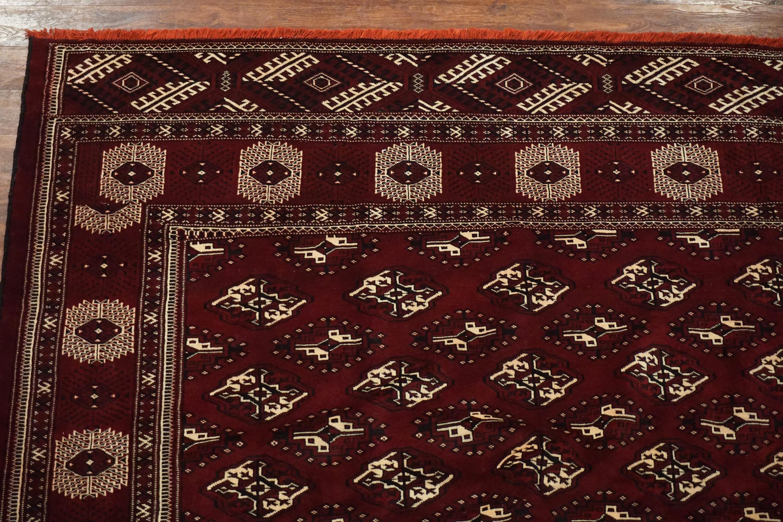 Hand-Knotted Vintage Turkoman Bukhara Rug, circa 1960 For Sale
