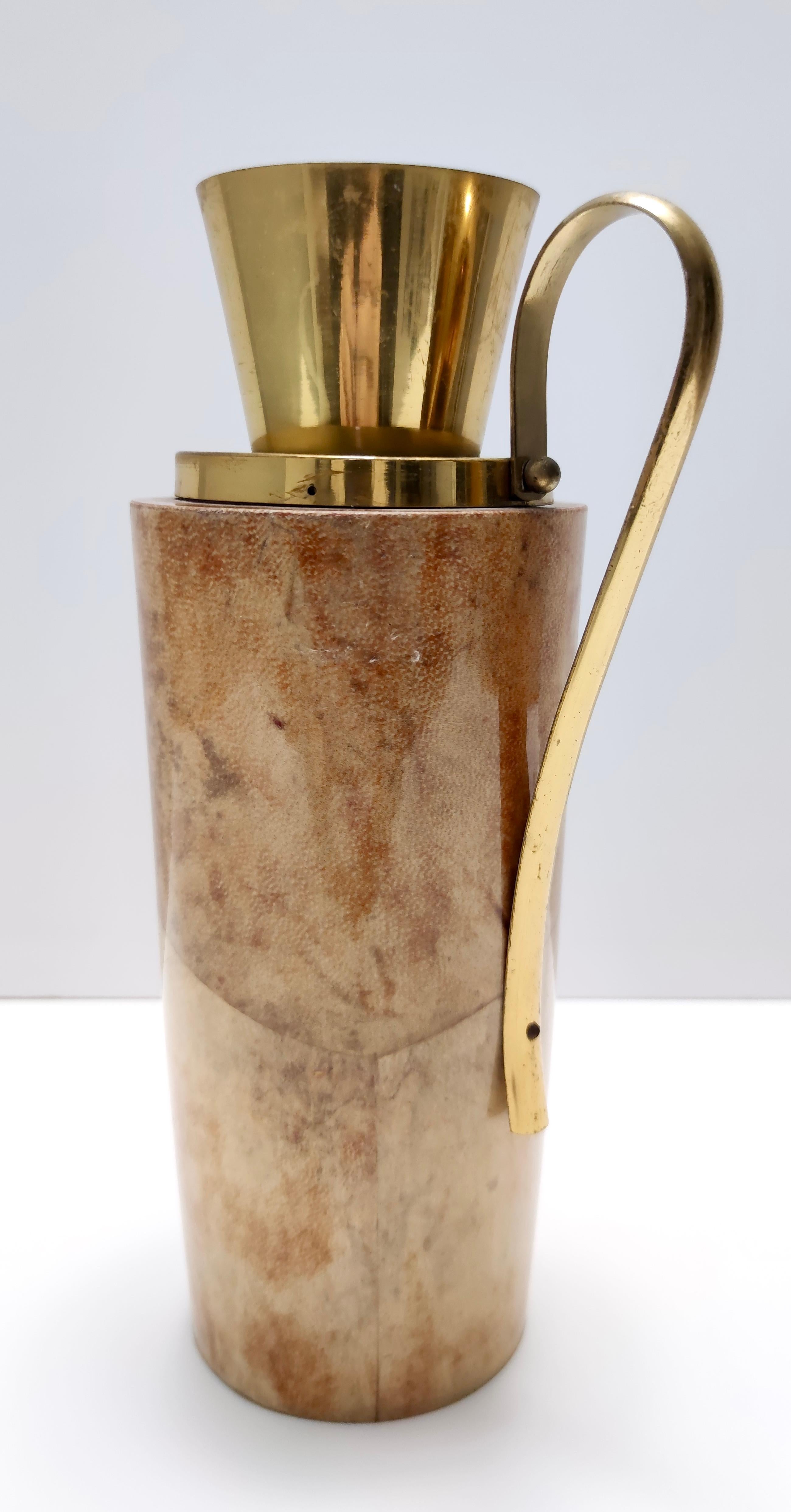 Mid-Century Modern Vintage Turned Beech and Parchment Thermos / Jug by Aldo Tura for Macabo, Italy For Sale