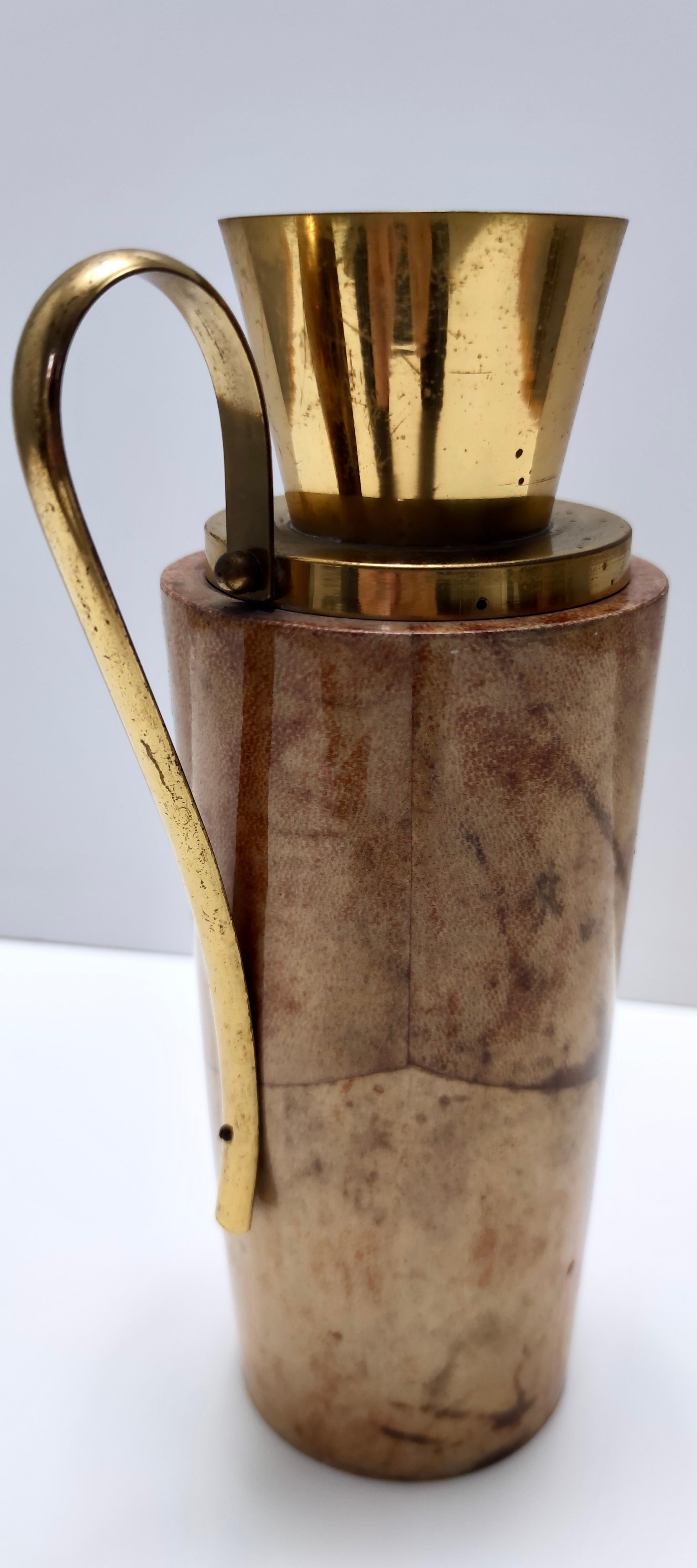 Silvered Vintage Turned Beech and Parchment Thermos / Jug by Aldo Tura for Macabo, Italy For Sale