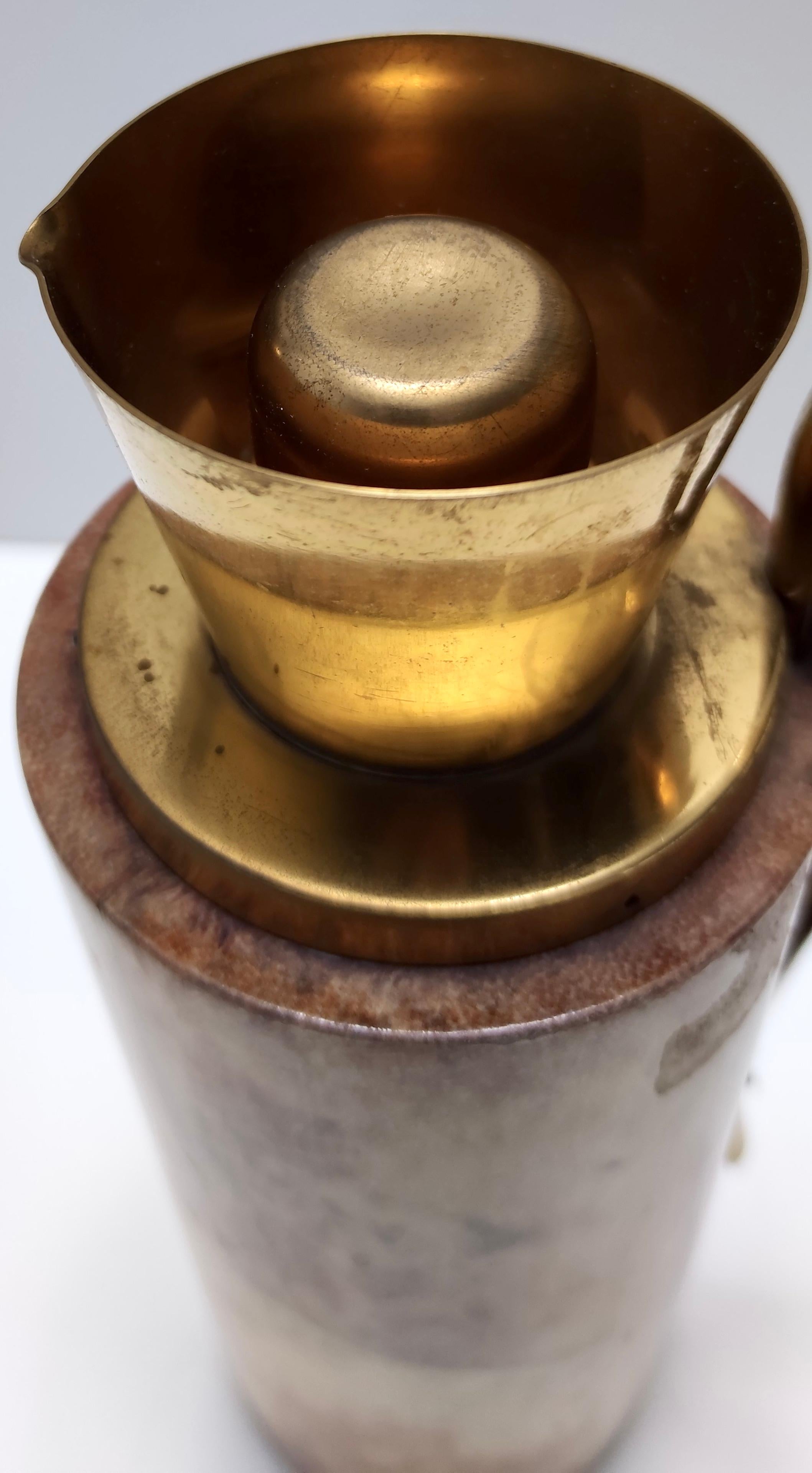 Brass Vintage Turned Beech and Parchment Thermos / Jug by Aldo Tura for Macabo, Italy For Sale