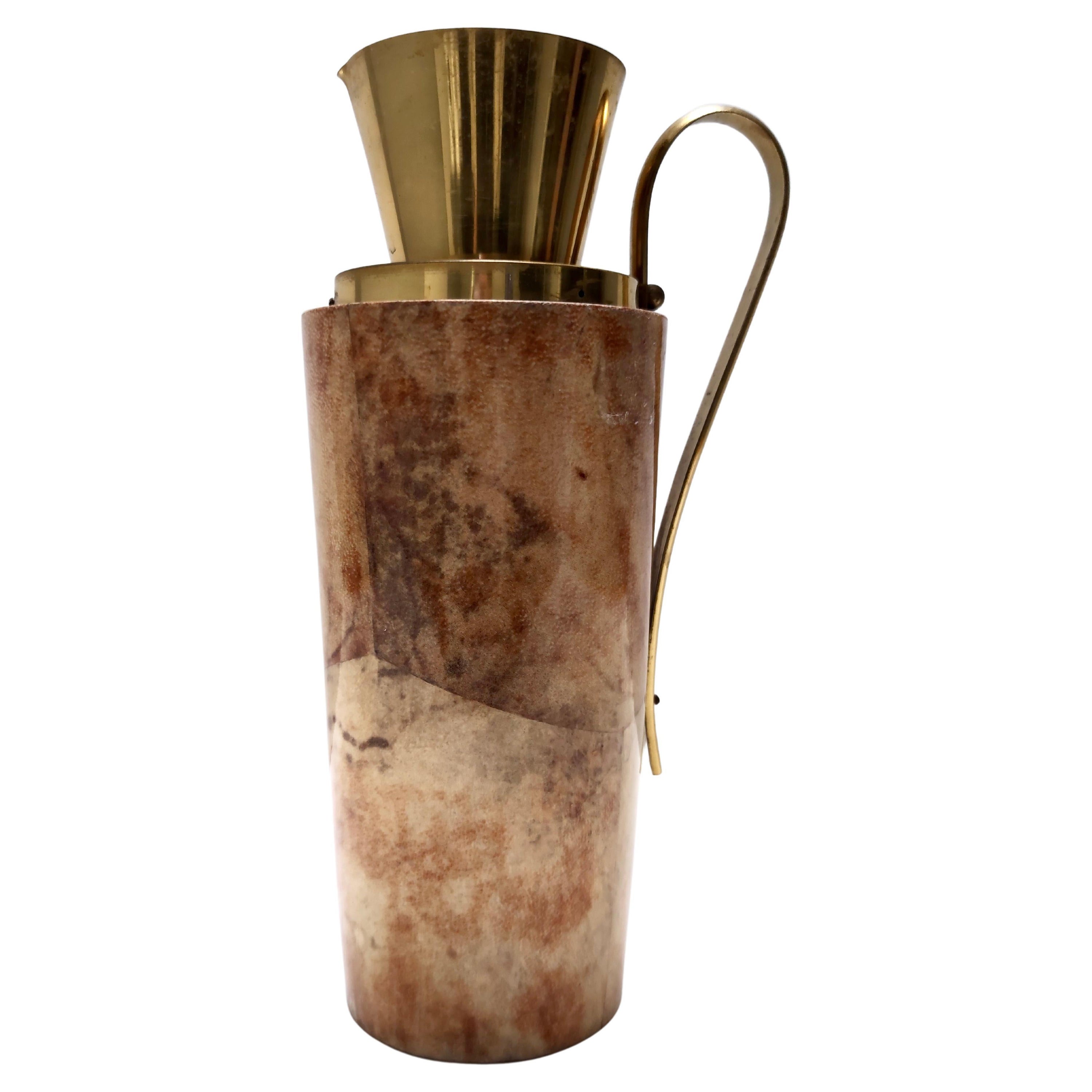 thermos / cruche vintage en hêtre tourné et parchemin d'Aldo Tura pour Macabo, Italie