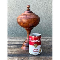 Vintage Turned Burl Wood Lidded Bowl on Pedestal