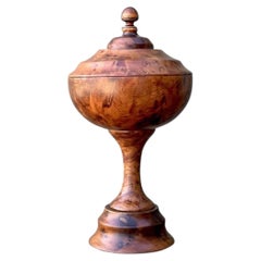 Vintage Turned Burl Wood Lidded Bowl on Pedestal