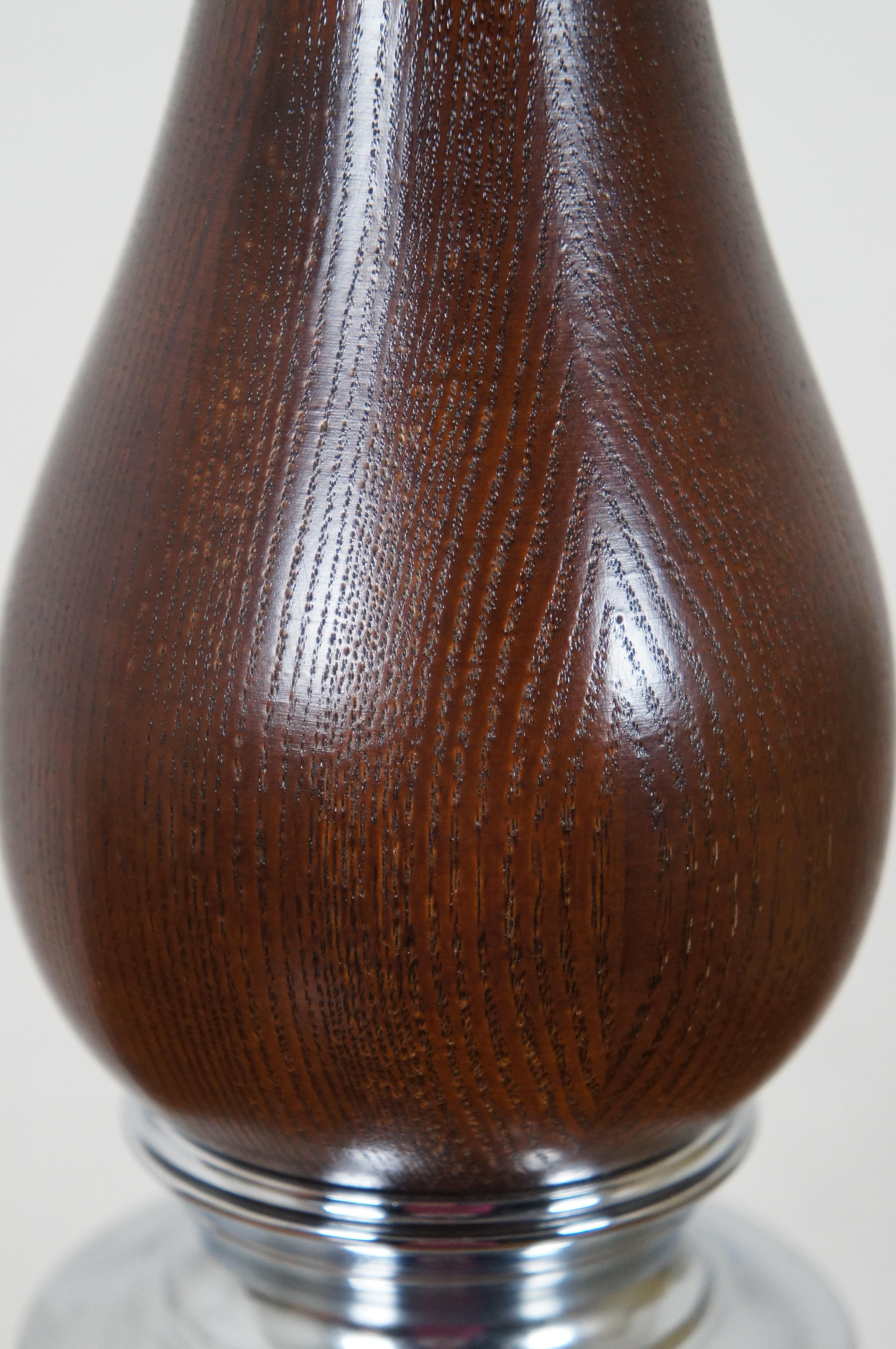 Vintage Turned Oak & Chrome Trophy Column Table Lamp For Sale 2