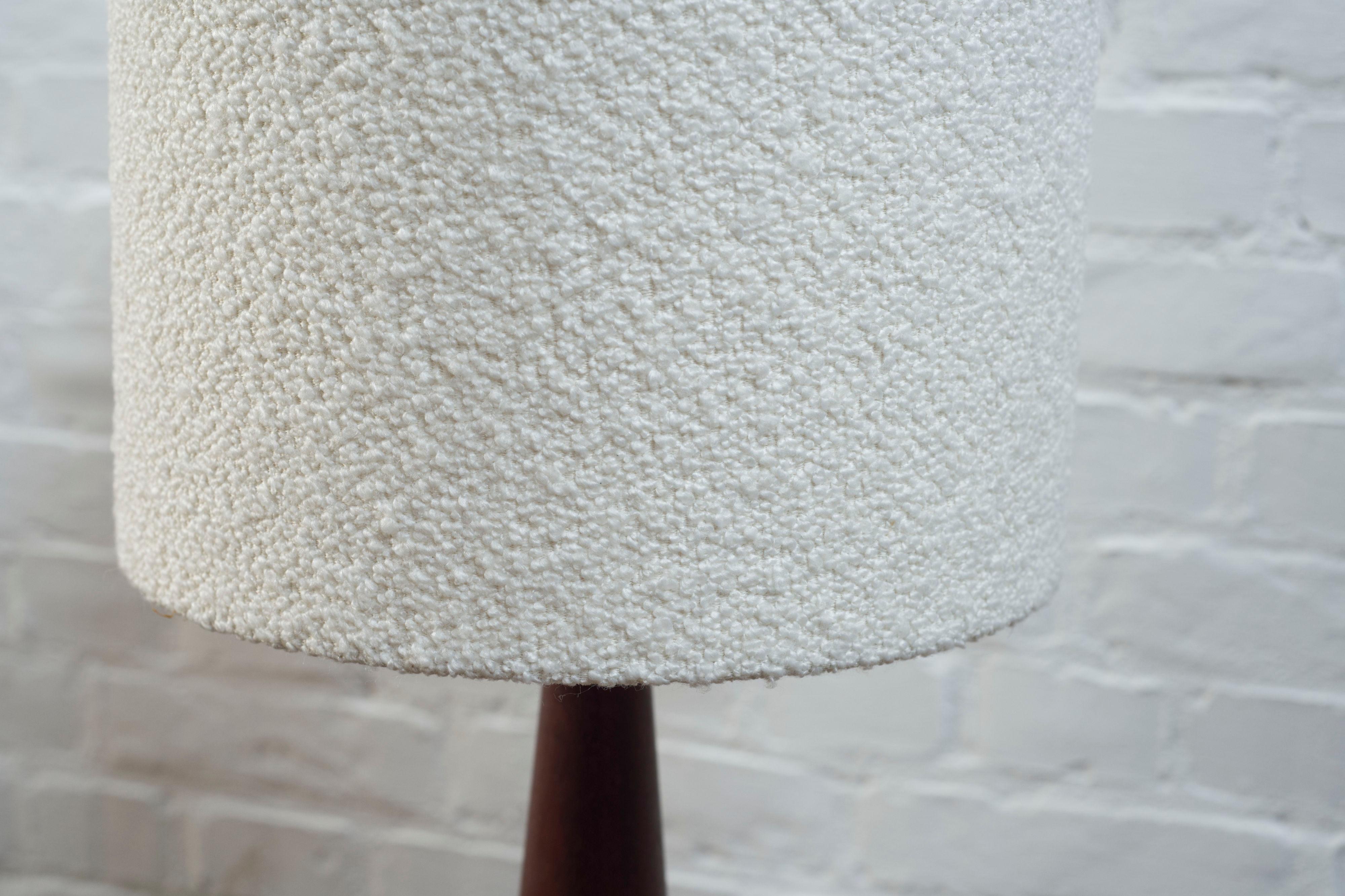 Bouclé Vintage turned teak table lamp with a boucle lampshade