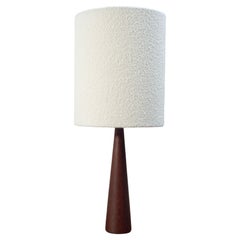 Lampe de table vintage en teck tourné avec abat-jour bouclé