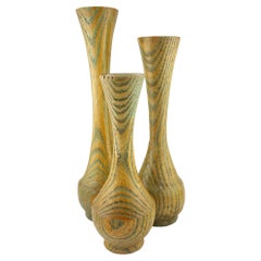 Portavelas vintage de madera torneada en verde lavado - Set de 3