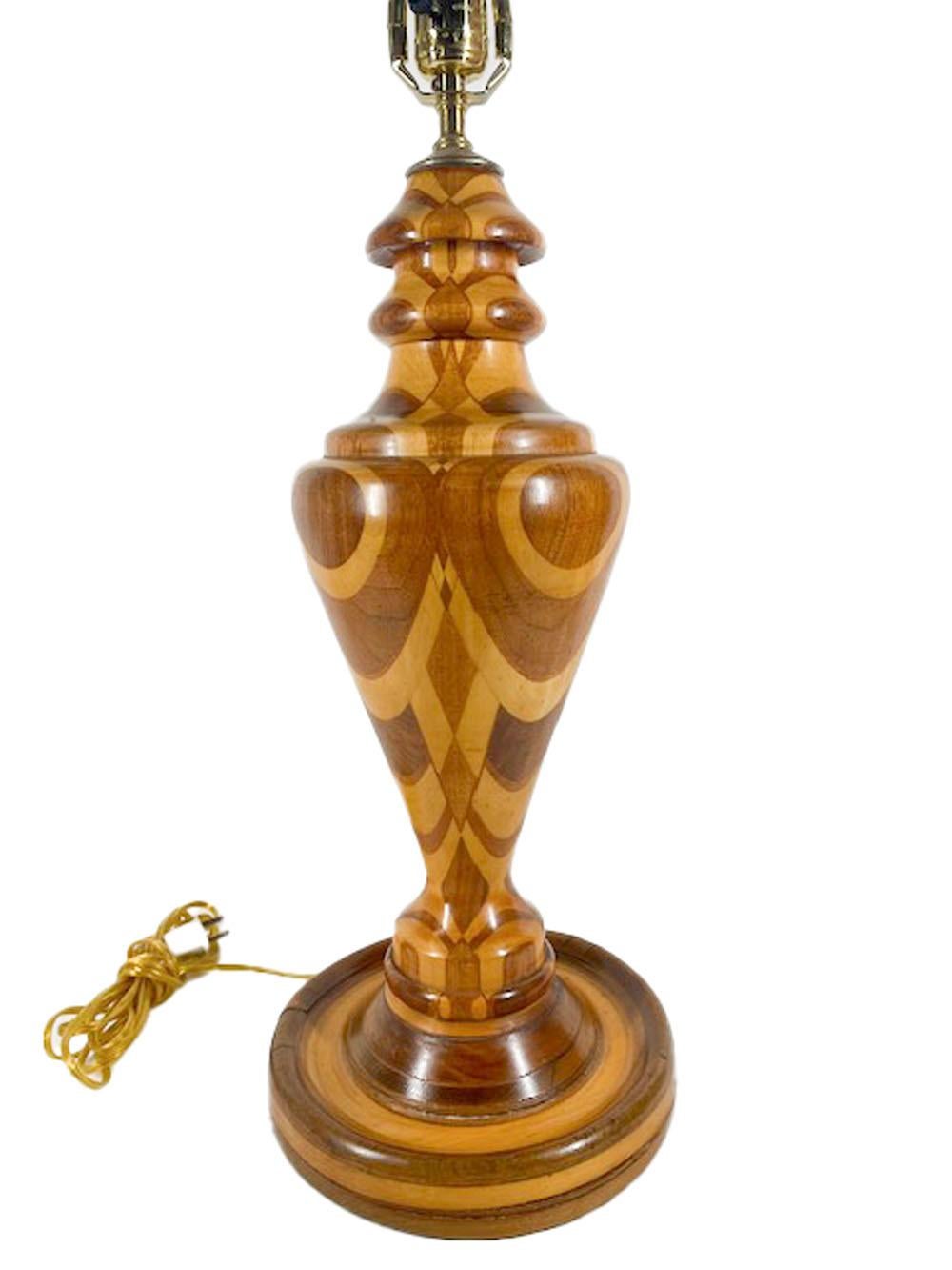 Vintage Turned Wood Lamp Made of Mahogany, Maple and Walnut In Good Condition For Sale In Nantucket, MA
