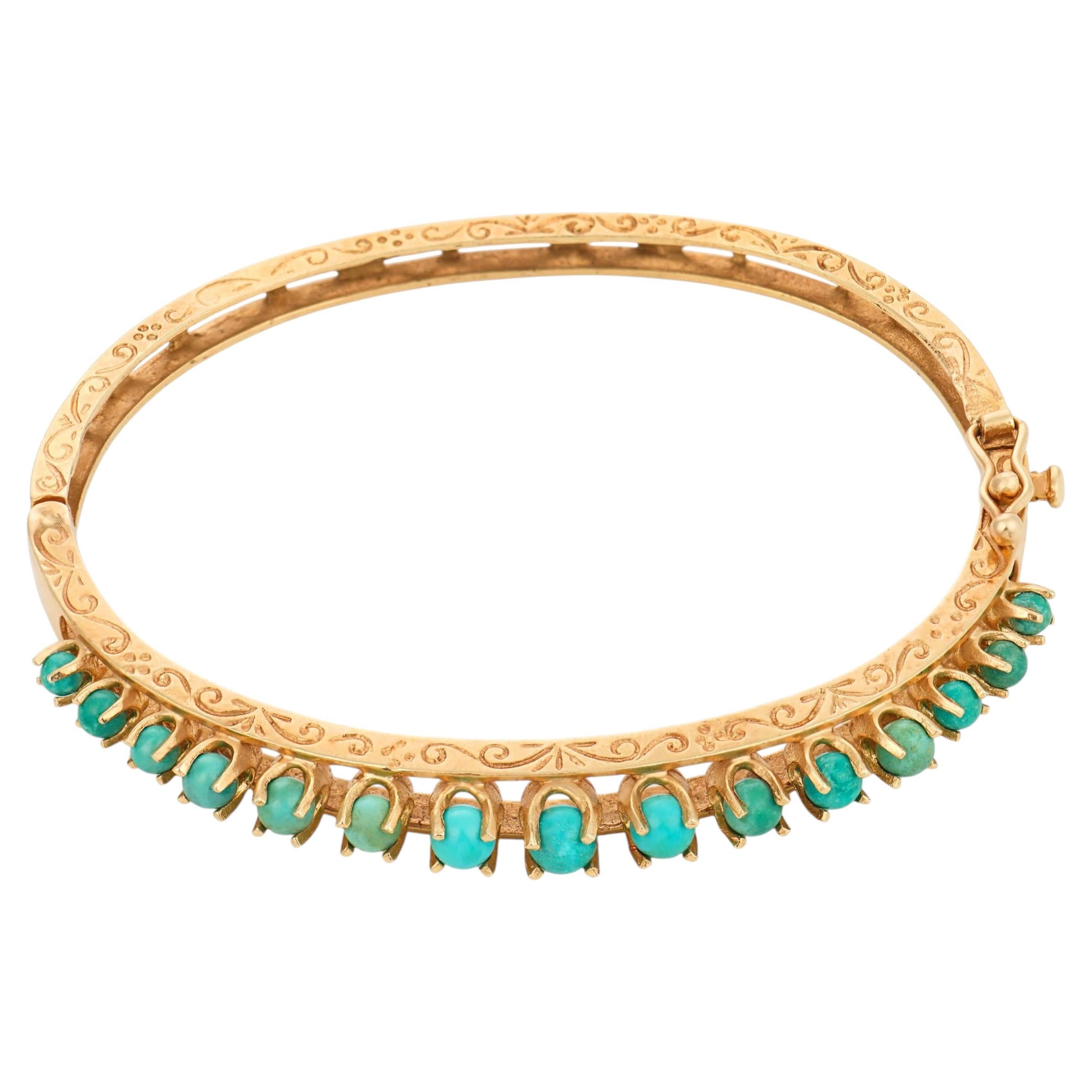 Vintage turquoise 14k yellow gold bangle