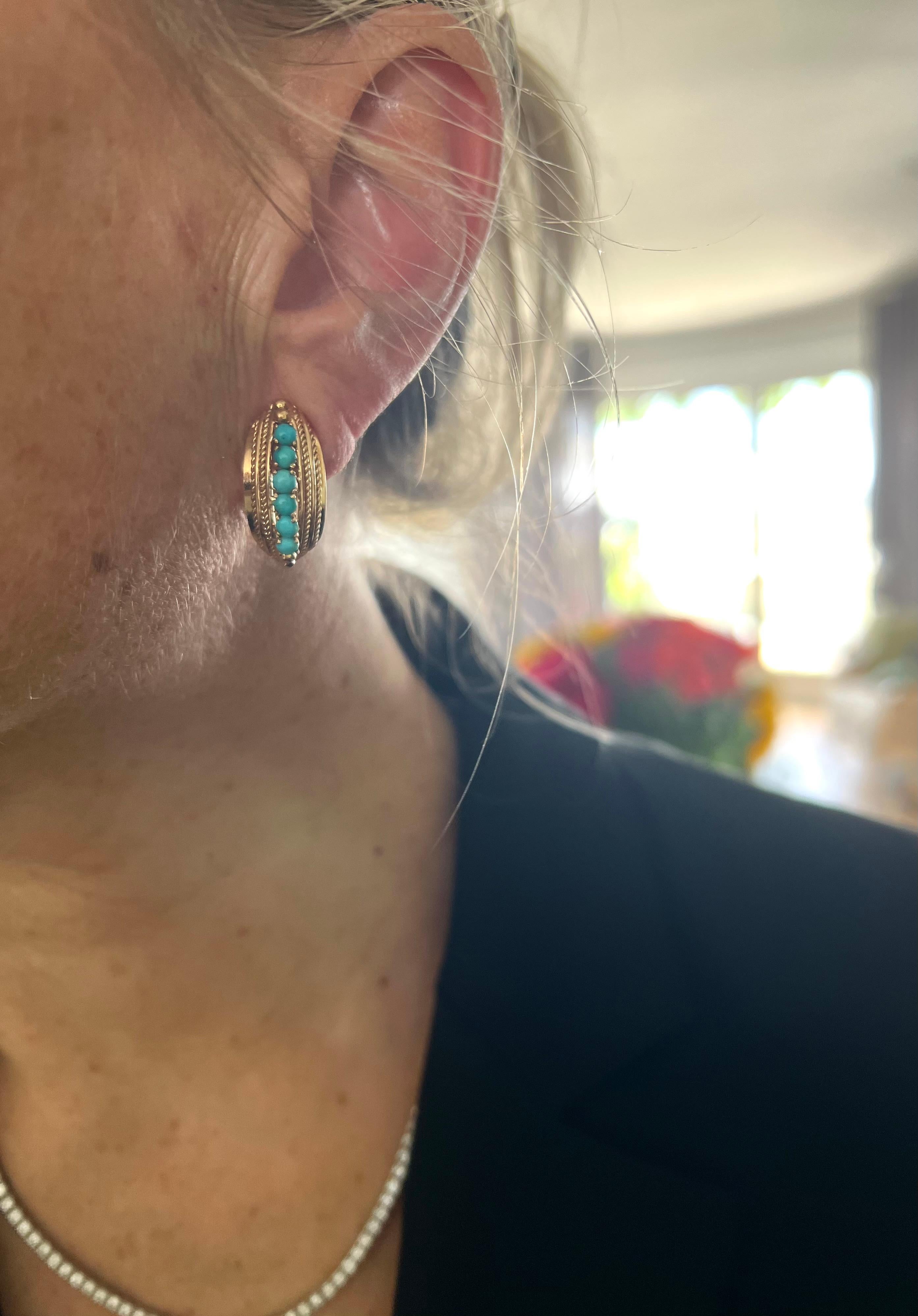 Modern Vintage Turquoise 18 Carat Rose Gold Earrings For Sale