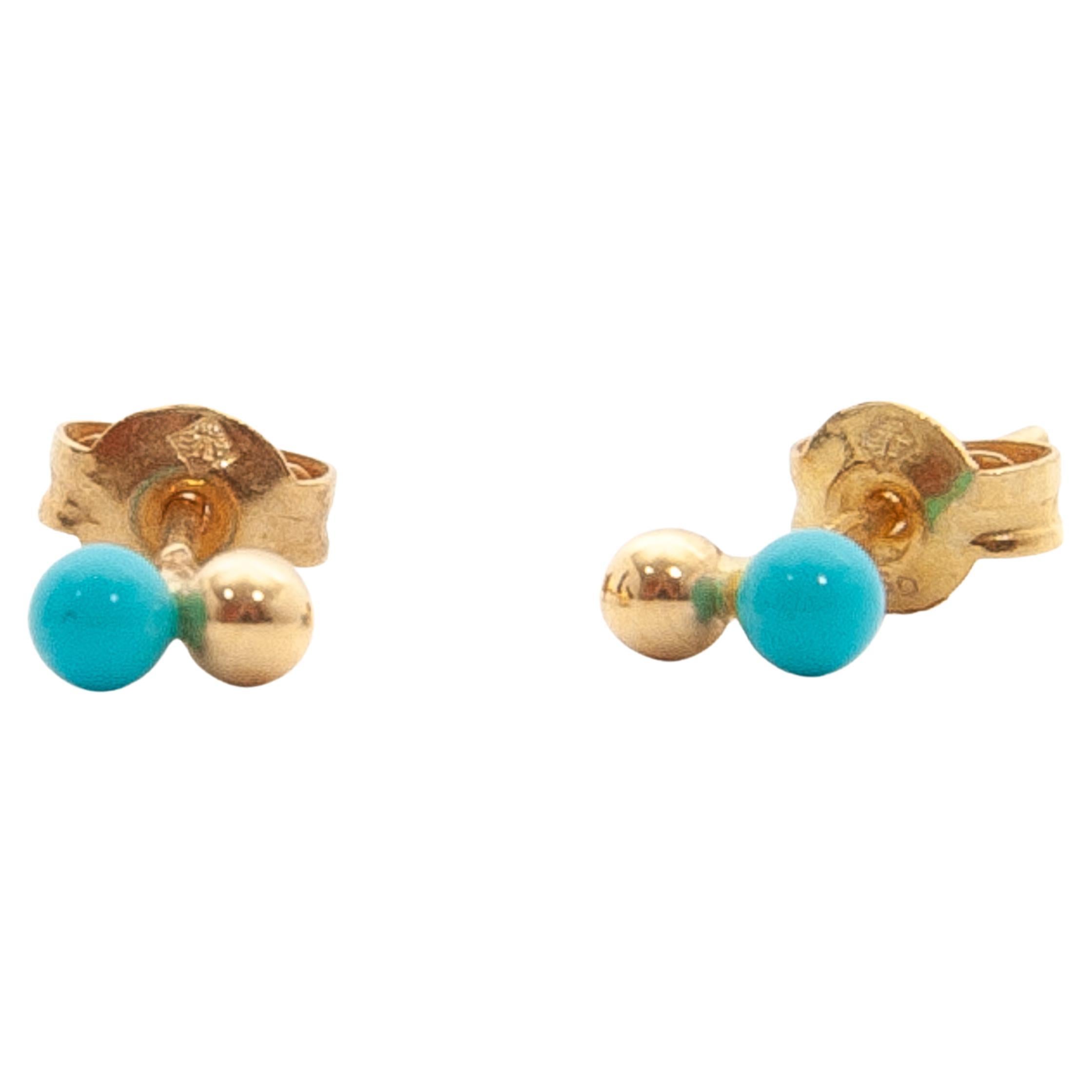 Türkis-Ohrstecker aus 18 Karat Gold (Rundschliff) im Angebot