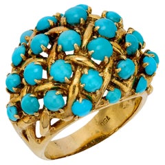 Vintage turquoise 18k yellow gold cocktail ring
