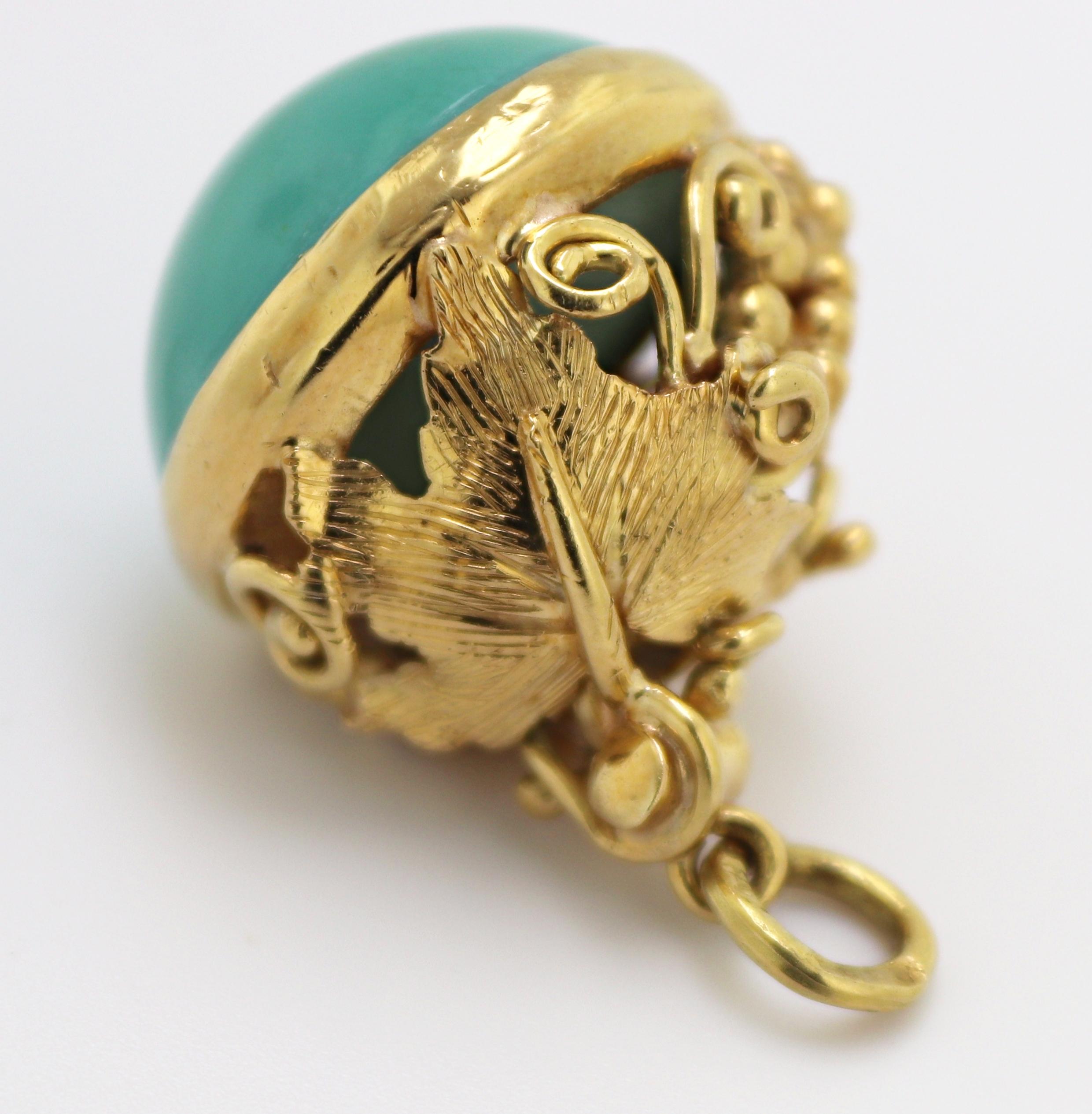 Vintage Turquoise, 18k Yellow Gold Fob Pendant In Excellent Condition For Sale In Pleasant Hill, CA
