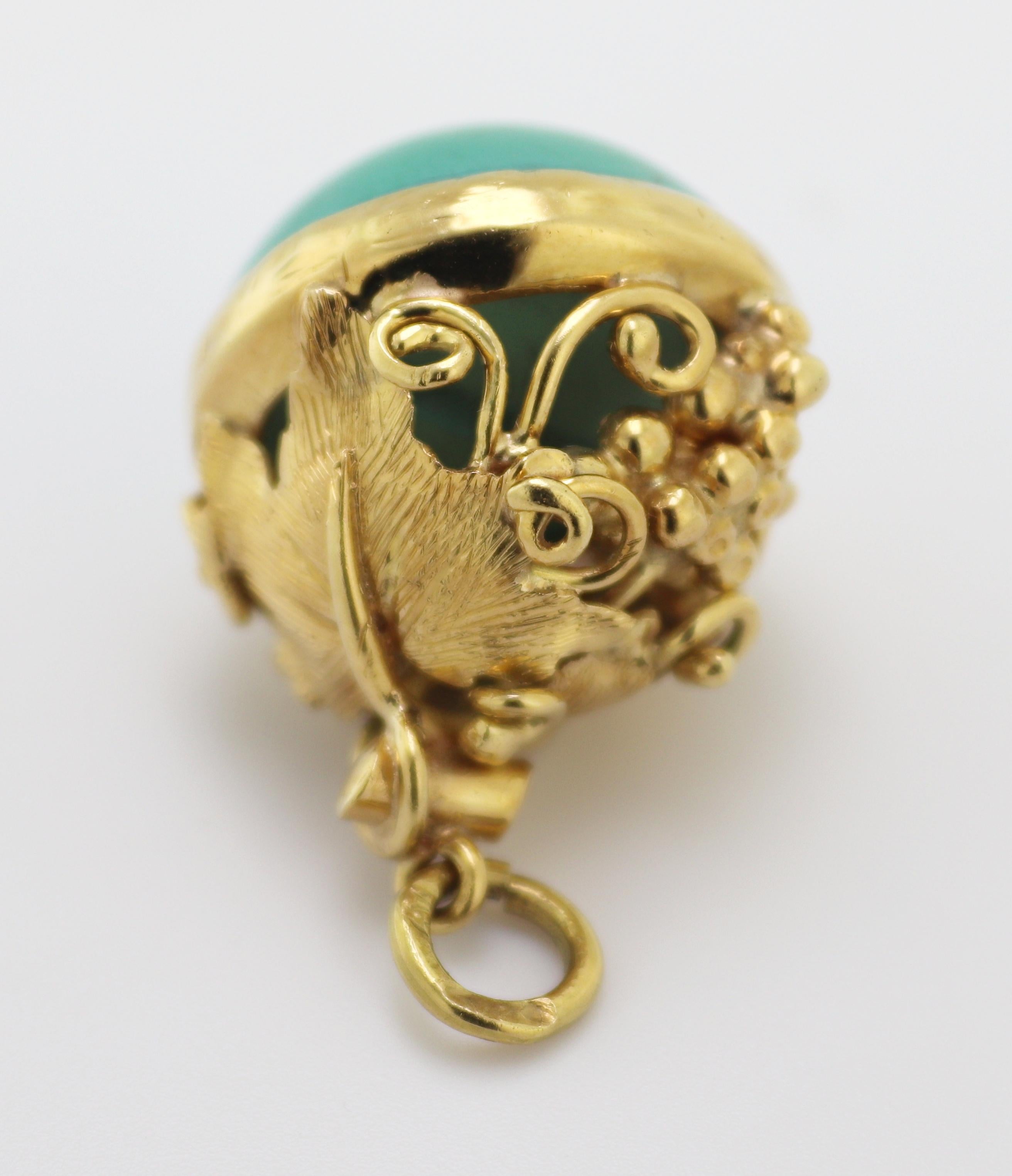Vintage Turquoise, 18k Yellow Gold Fob Pendant For Sale 1