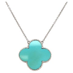 Used Turquoise Alhambra Gold Pendant Necklace