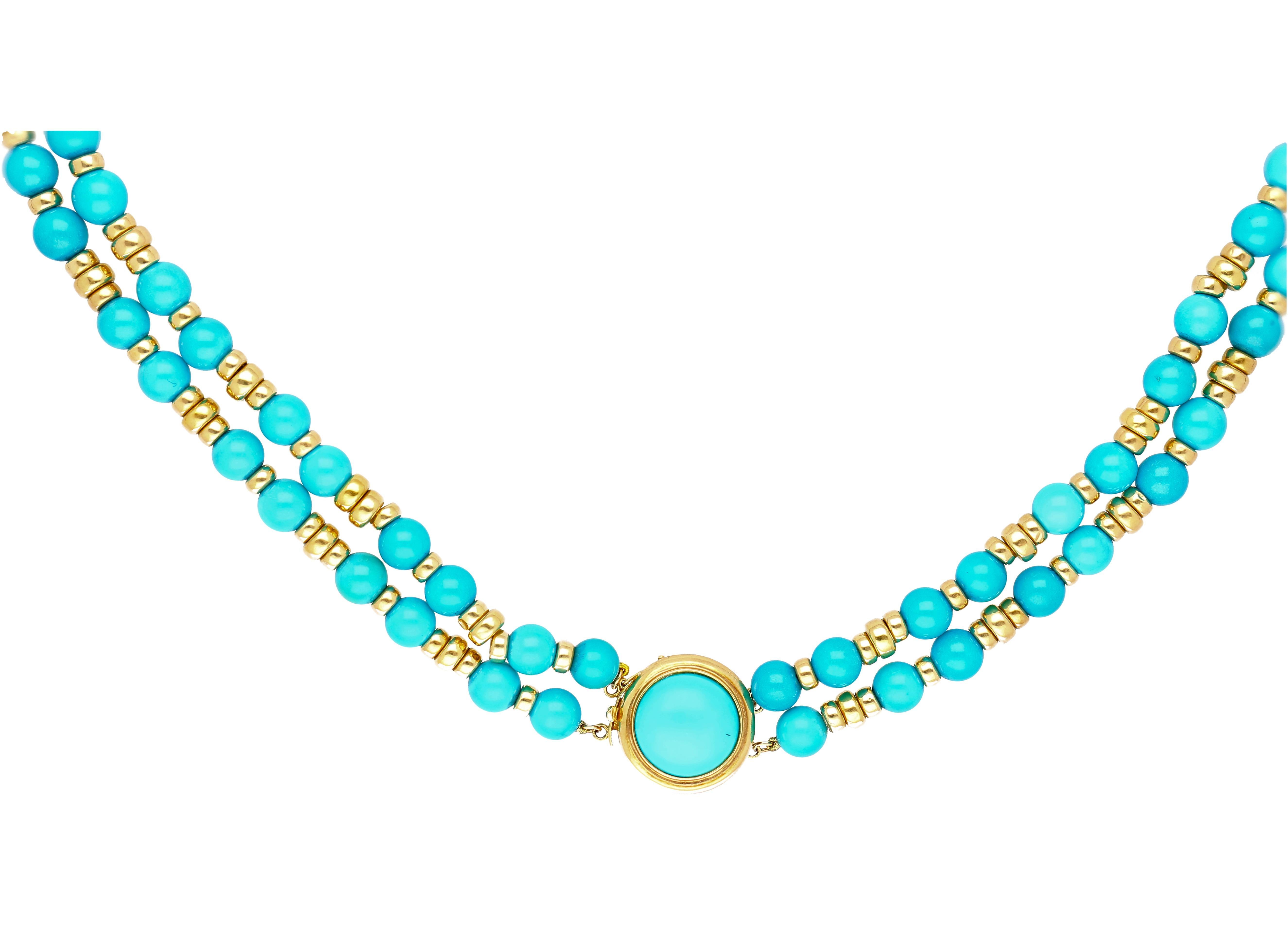 Collana con perline e ciondoli in turchese d'epoca e oro 14k In condizioni ottime in vendita a Miami, FL