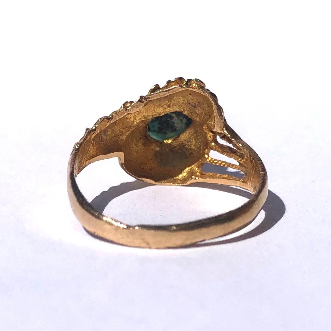 Modern Vintage Turquoise and 18 Carat Gold Ring