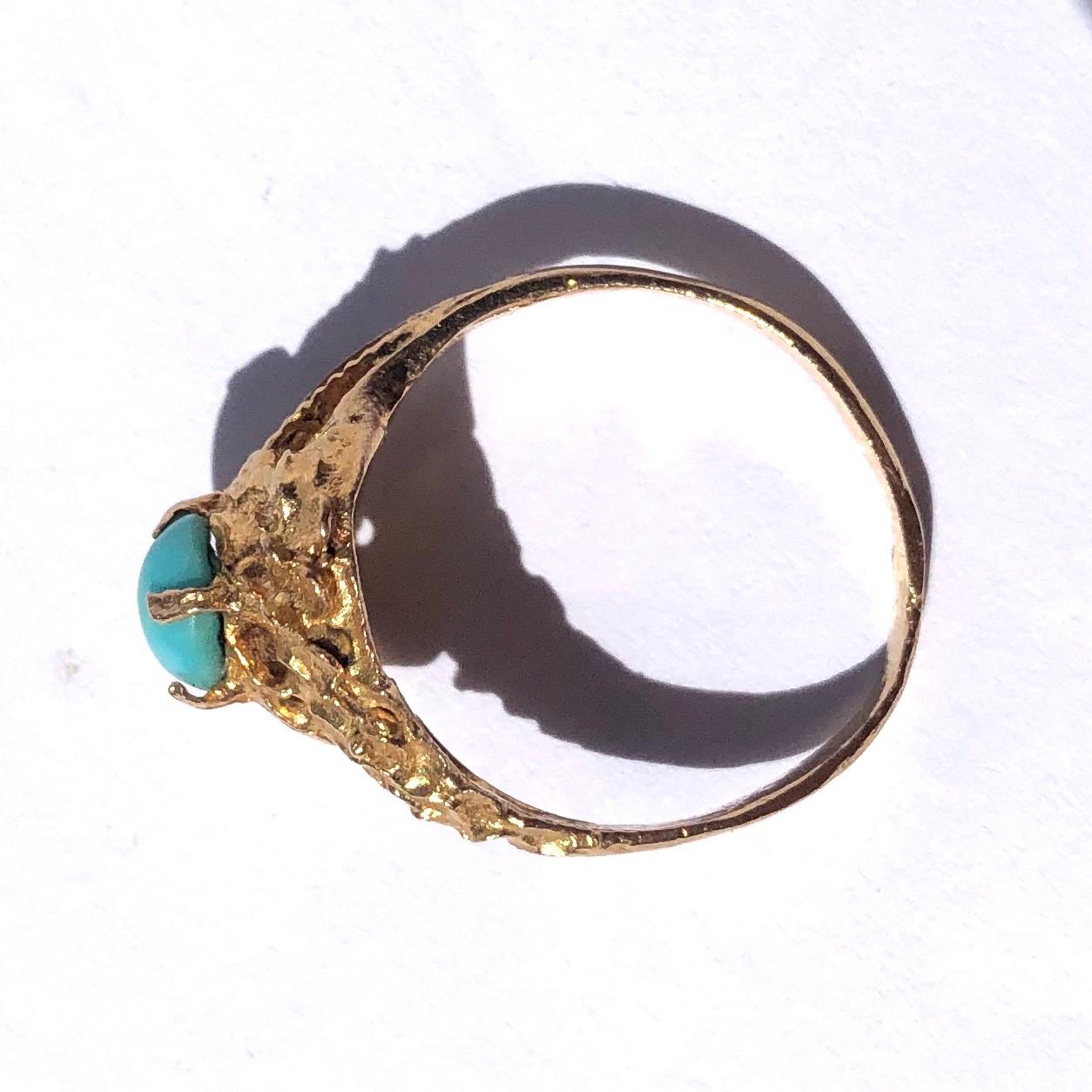 Cabochon Vintage Turquoise and 18 Carat Gold Ring