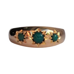 Vintage Turquoise and 18 Carat Gold Three-Stone Gypsy Ring