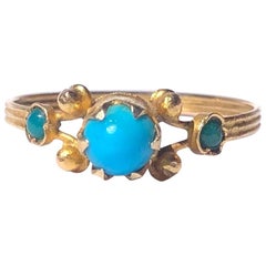Vintage Turquoise and 18 Carat Gold Three-Stone Ring