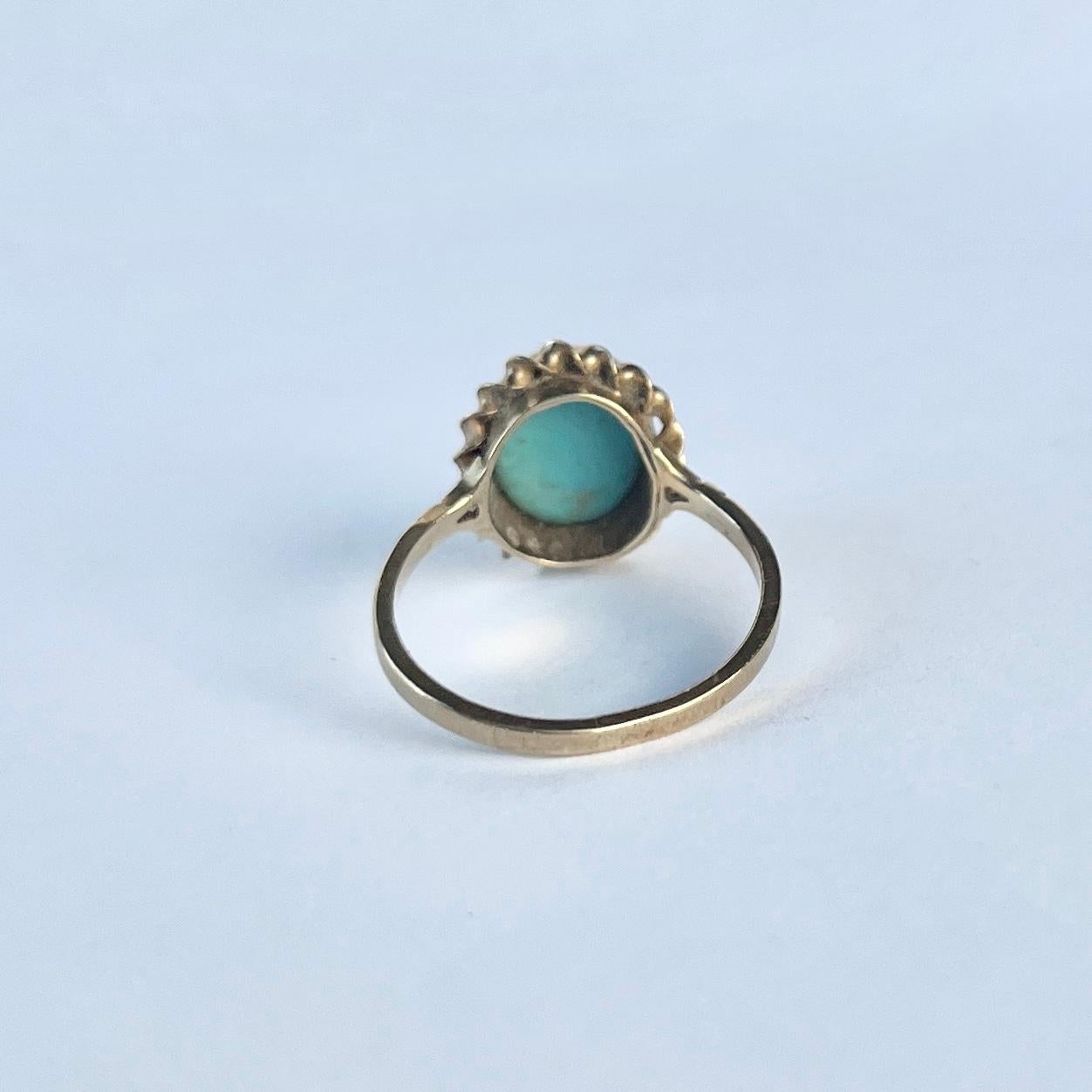 Vintage Turquoise and 9 Carat Gold Band In Good Condition For Sale In Chipping Campden, GB