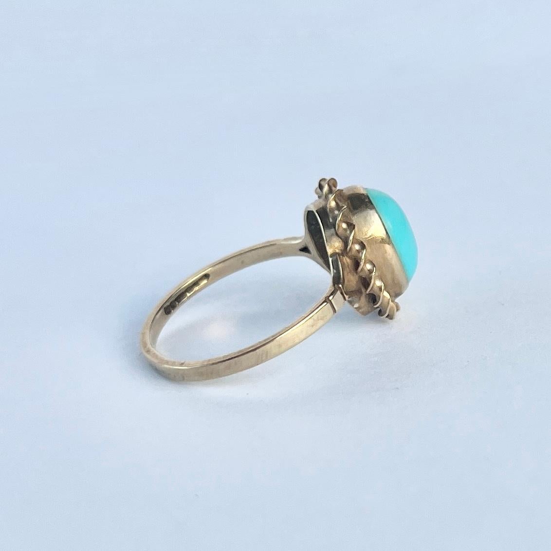 Women's or Men's Vintage Turquoise and 9 Carat Gold Band For Sale