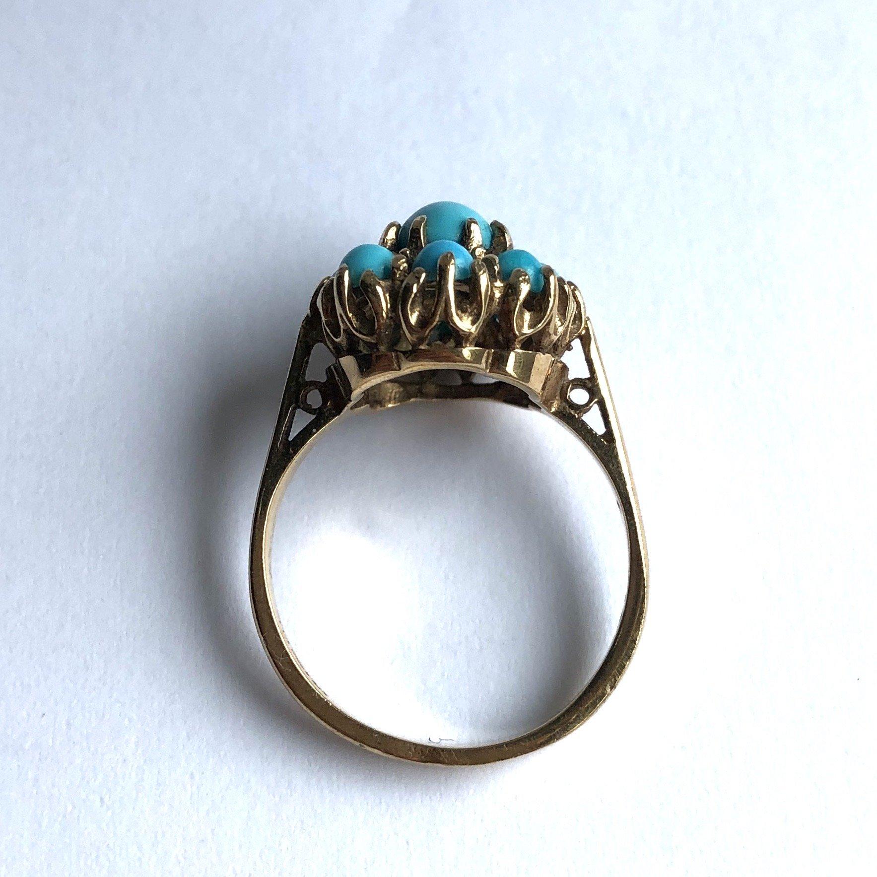 Modern Vintage Turquoise and 9 Carat Gold Cocktail Ring