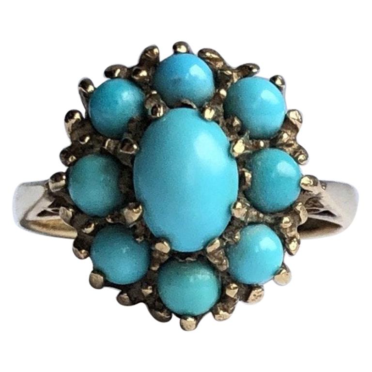 Vintage Turquoise and 9 Carat Gold Cocktail Ring
