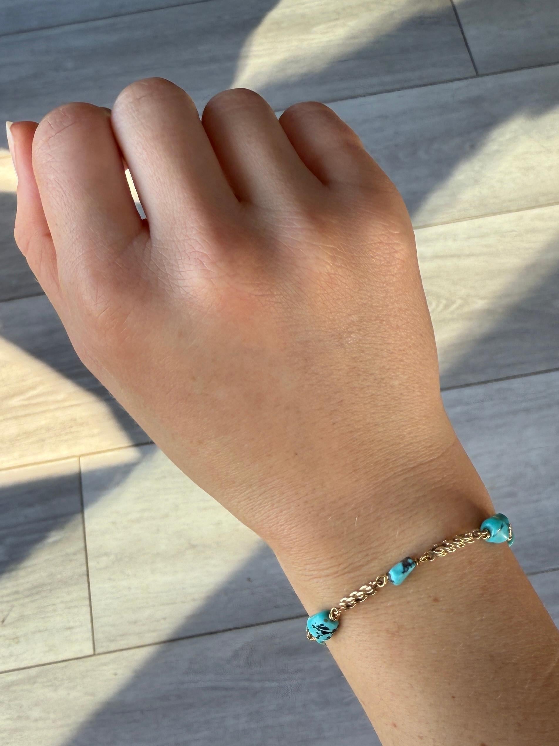 Vintage-Gliederarmband aus Türkis und 9 Karat Gold mit Türkis im Zustand „Gut“ im Angebot in Chipping Campden, GB