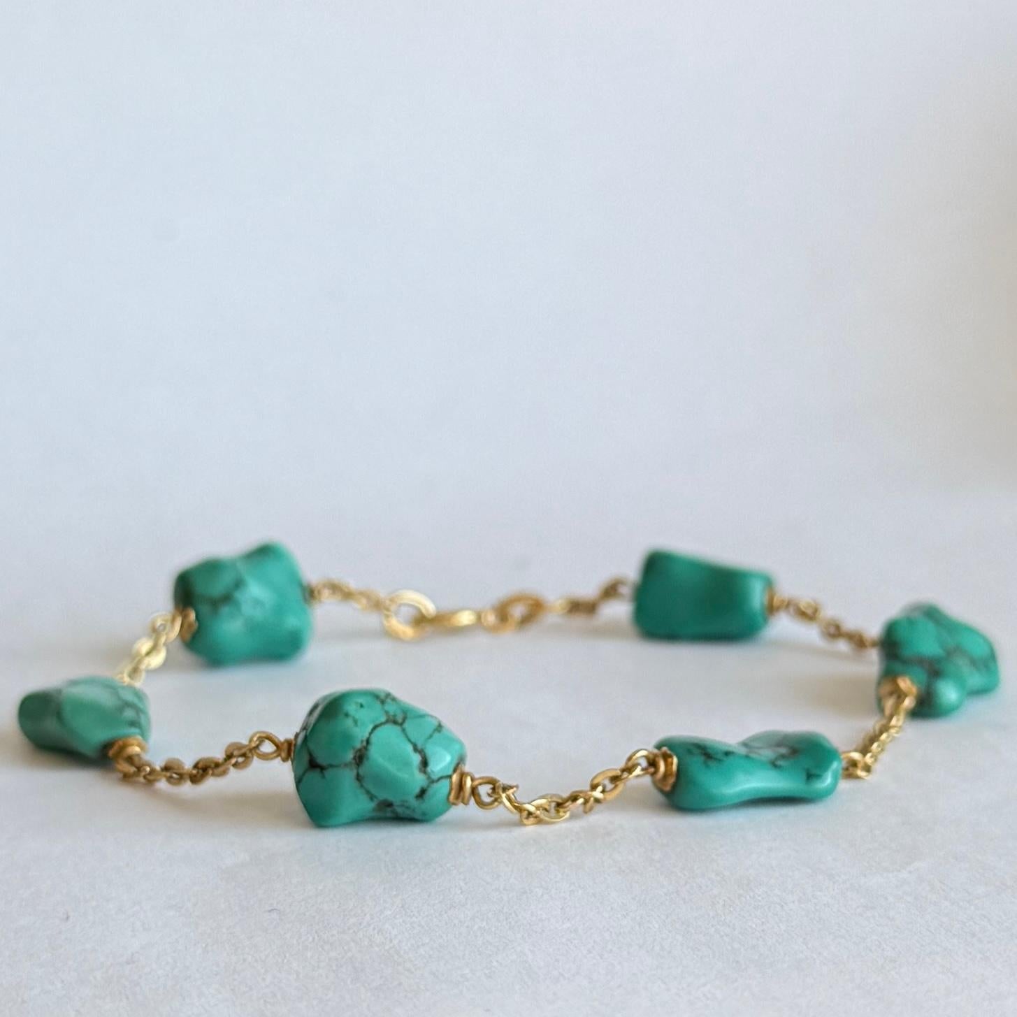 Bracelet à maillons vintage en or 9 carats et turquoise Bon état - En vente à Chipping Campden, GB