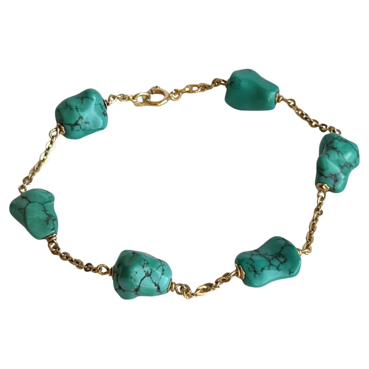 Vintage Turquoise and 9 Carat Gold Link Bracelet