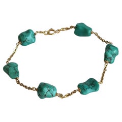 Bracelet à maillons vintage en or 9 carats et turquoise