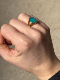 Anello con firma in turchese e oro 9 carati vintage