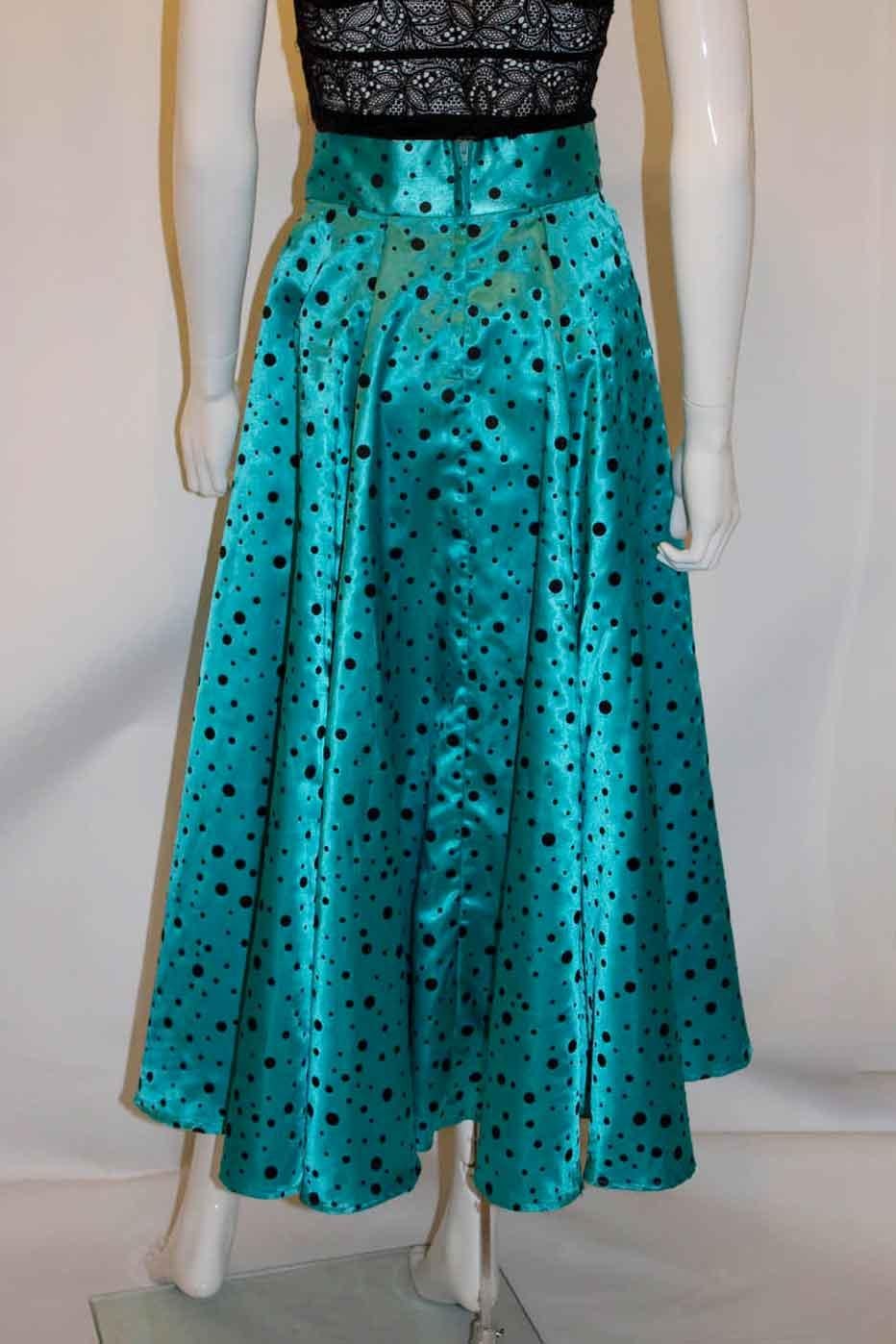 Green Vintage Turquoise and Black Spot Skirt For Sale