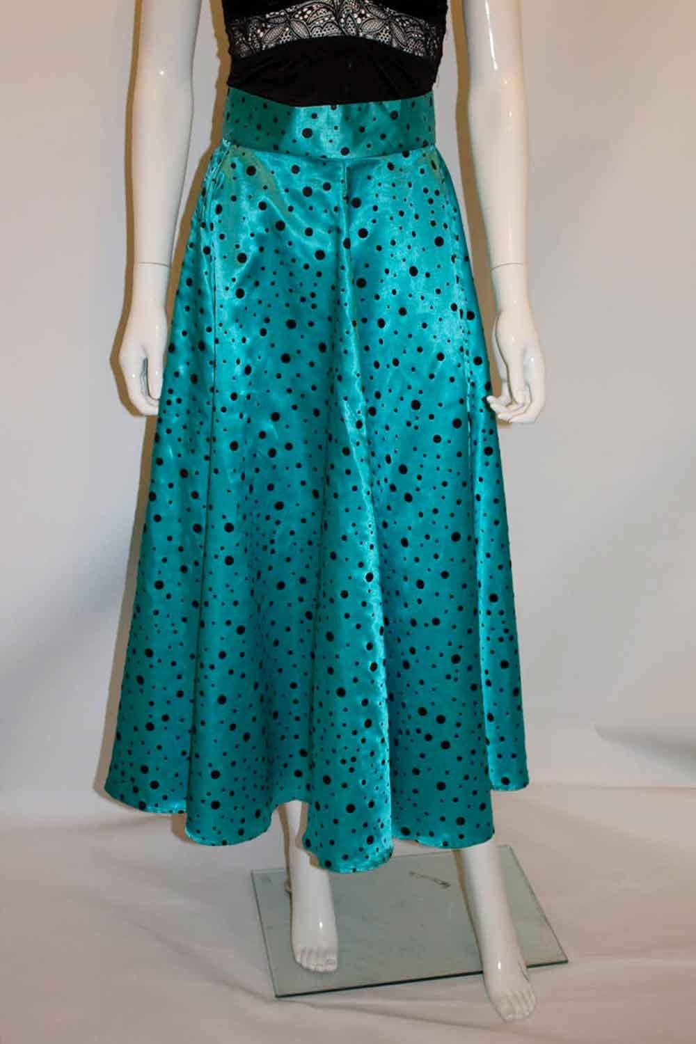 Vintage Turquoise and Black Spot Skirt In Good Condition For Sale In London, GB